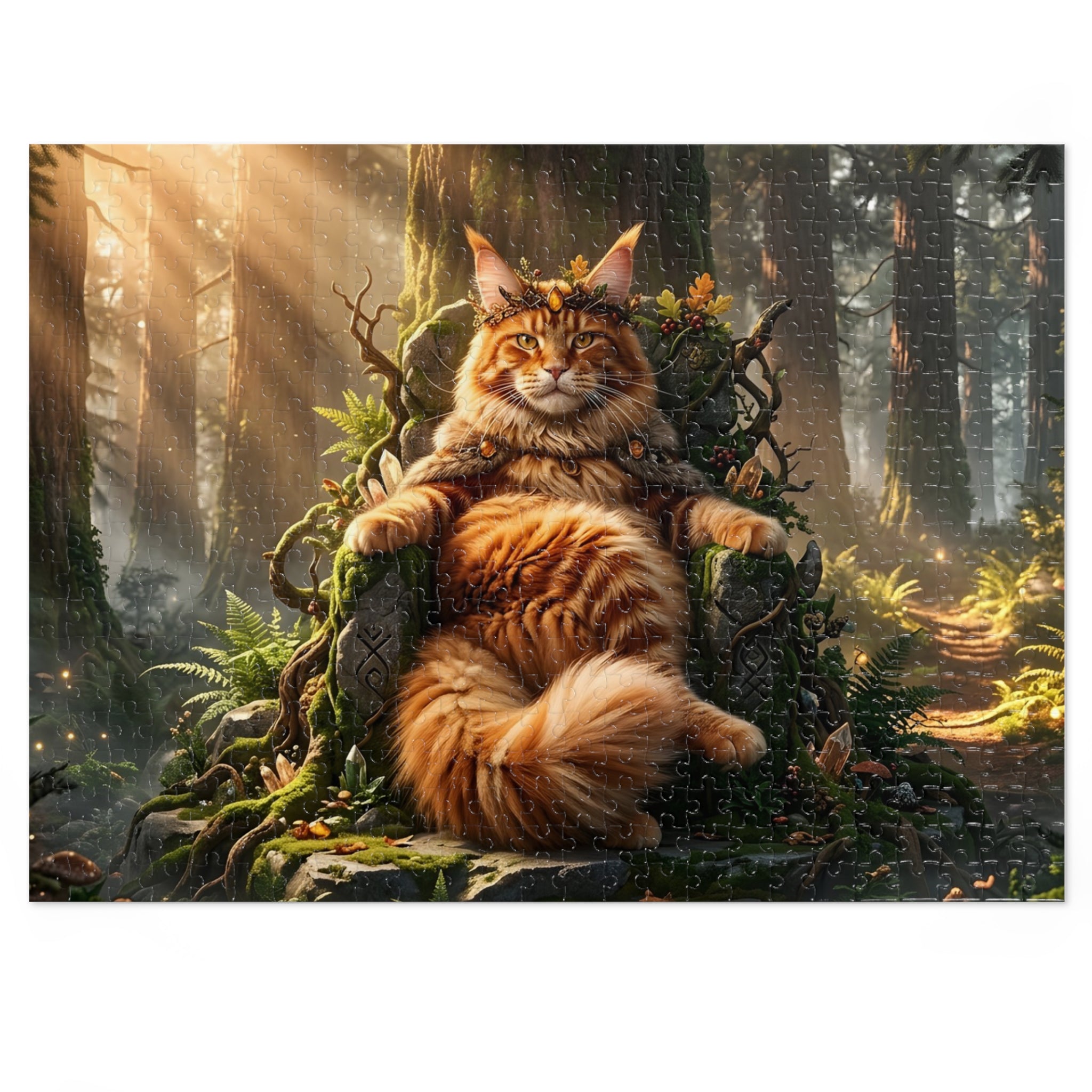 Orange Tabby Maine Coon Forest Throne King Jigsaw Puzzle