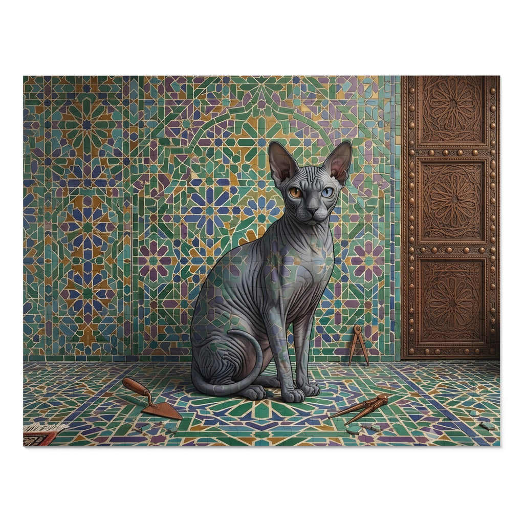 Grey Odd-Eyed Sphynx Mosaic Tile Palace Jigsaw Puzzle
