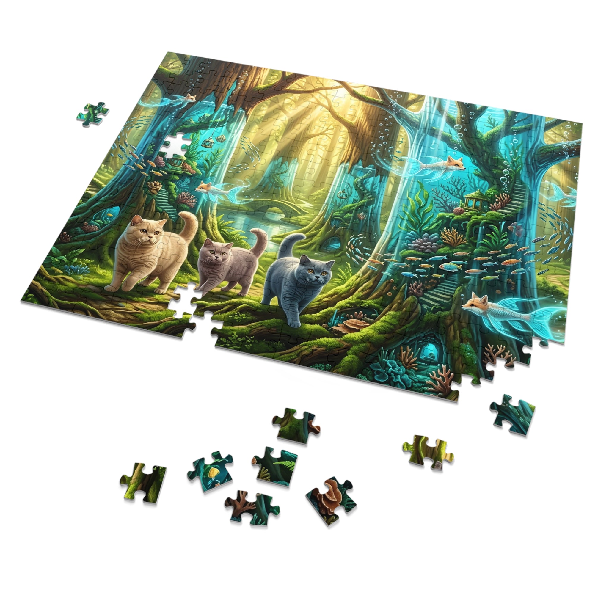 British Shorthair Enchanted Aquarium Tree Forest Jigsaw Puzzle