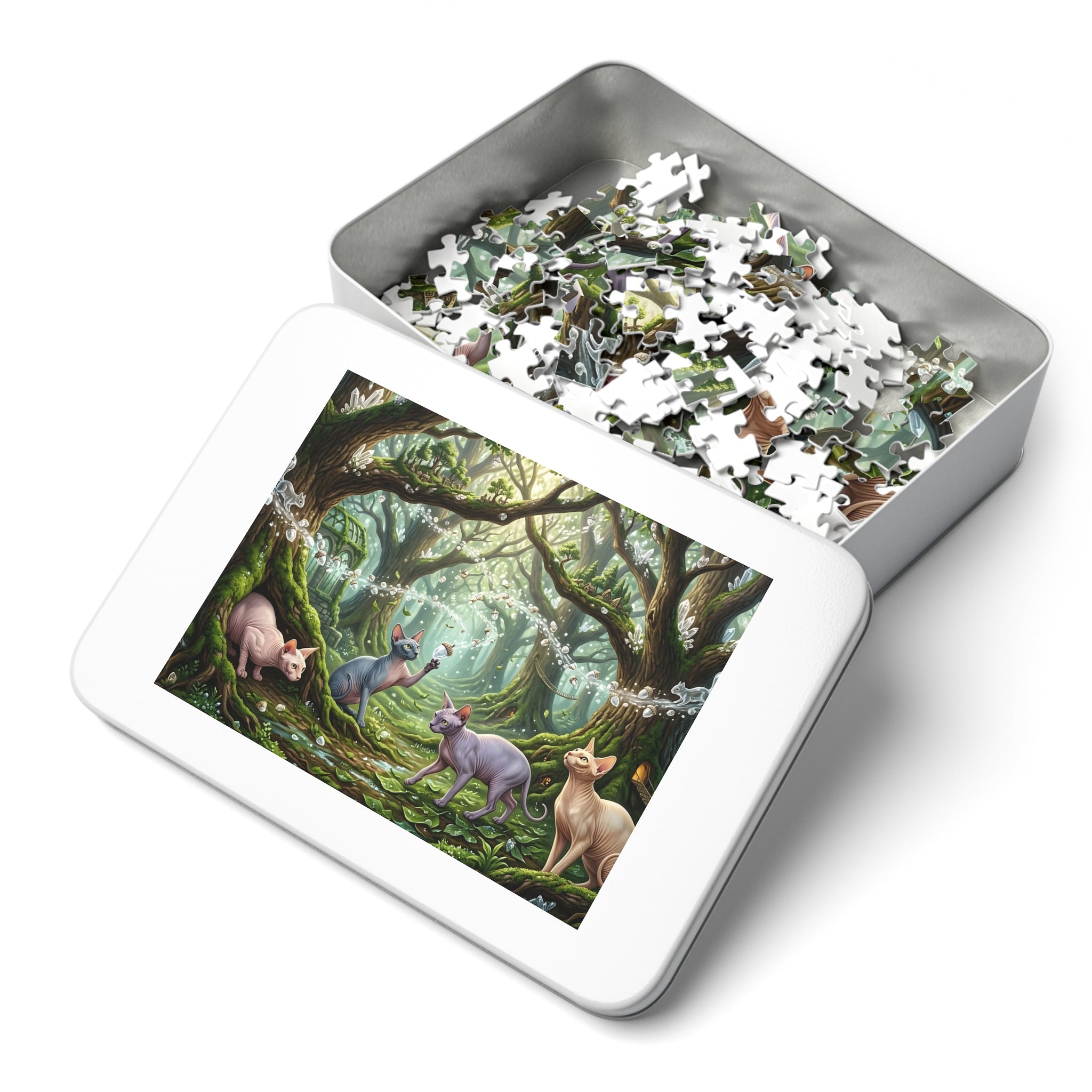 Sphynx Cat Enchanted Crystal Forest Acorn Jigsaw Puzzle
