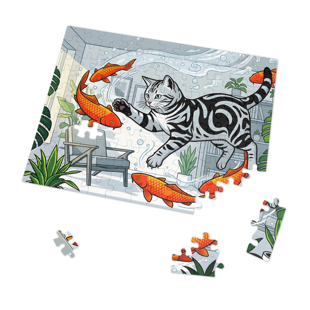 Silver Tabby American Shorthair Flying Goldfish Room Jigsaw Puzzle