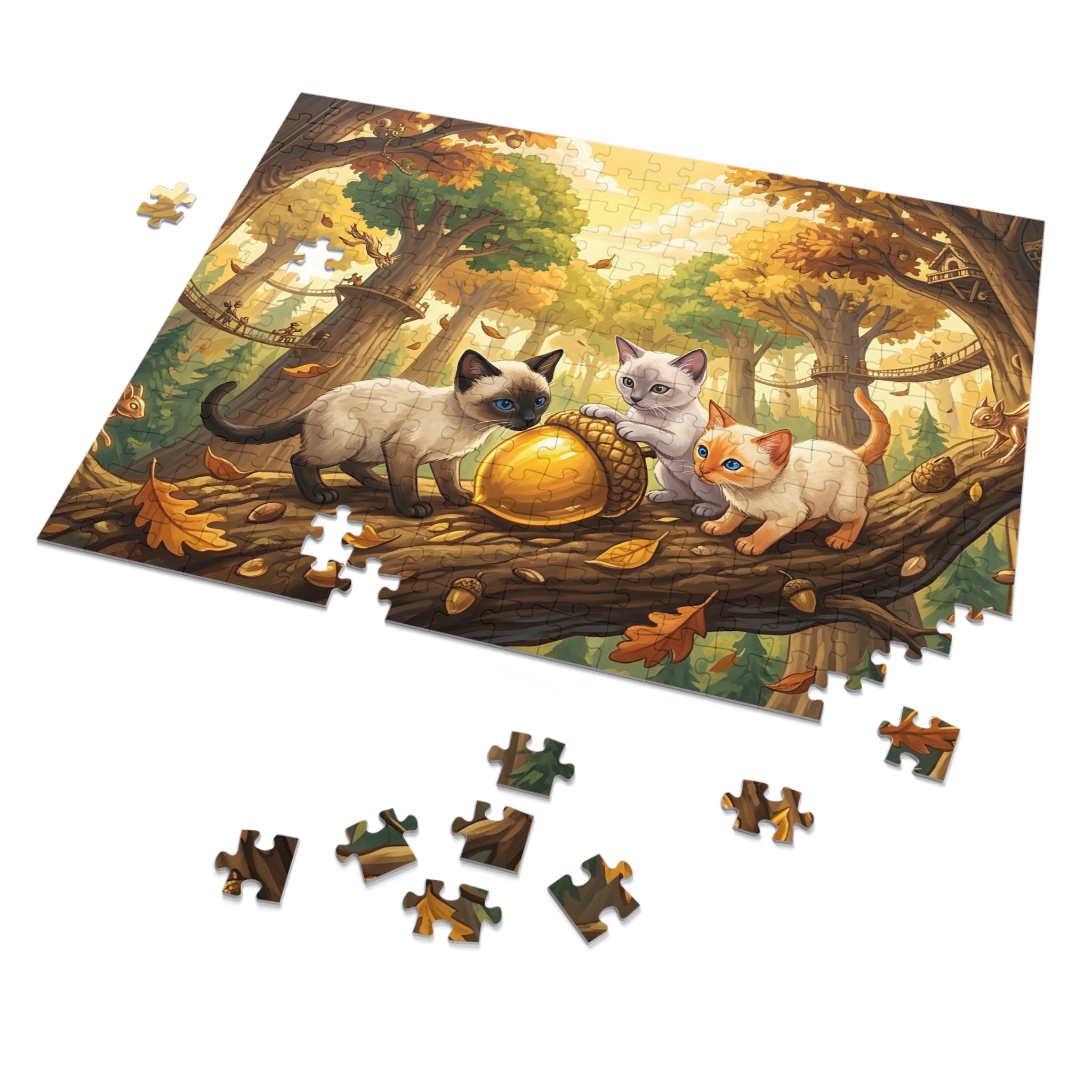 Siamese Kitten Golden Acorn Treetop Sanctuary Jigsaw Puzzle