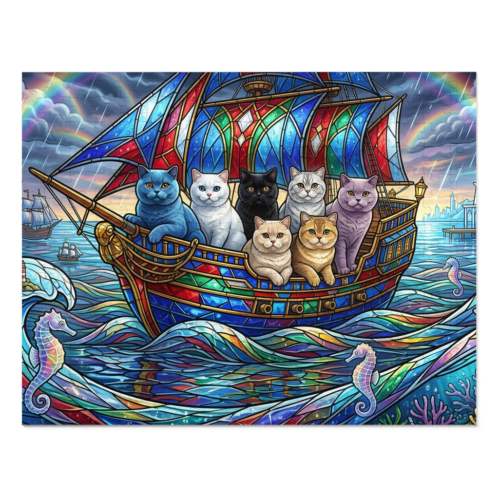 British Shorthair Cat Stained Glass Galleon Jigsaw Puzzle