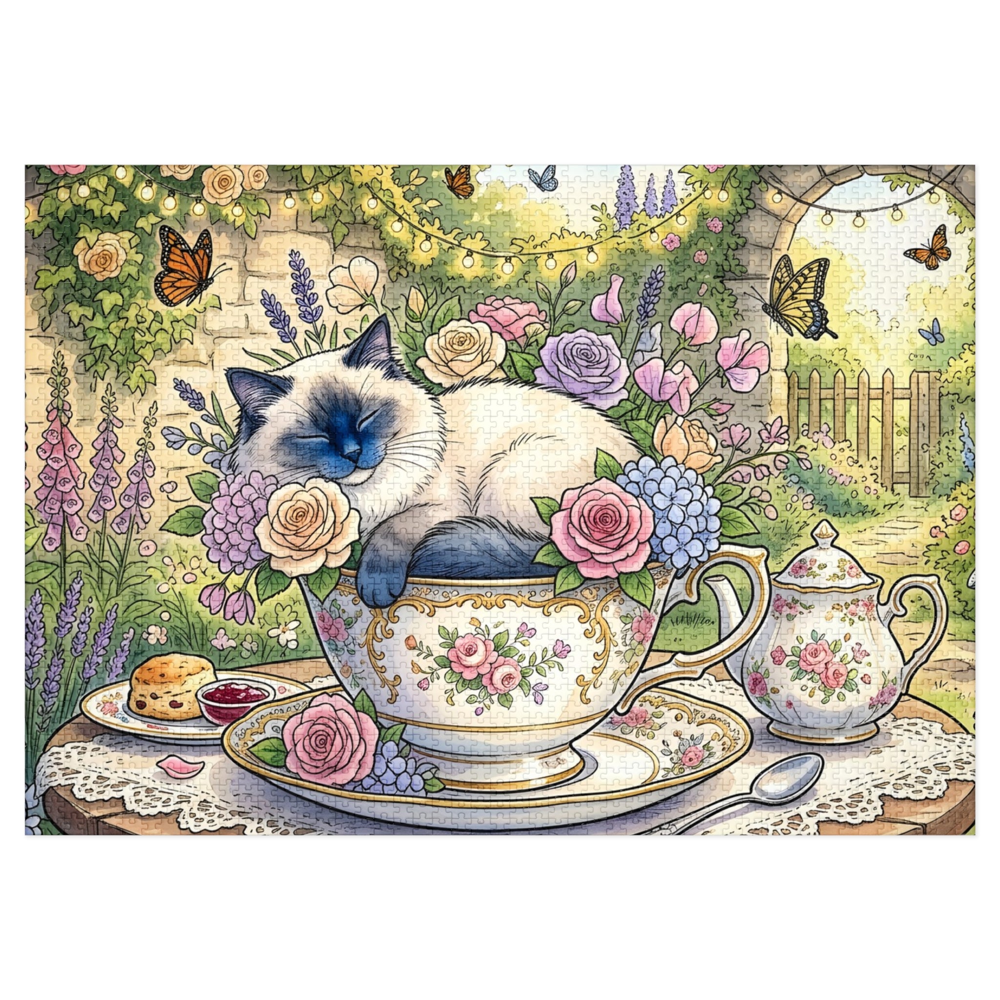 Blue Point Ragdoll Teacup Garden Party Jigsaw Puzzle