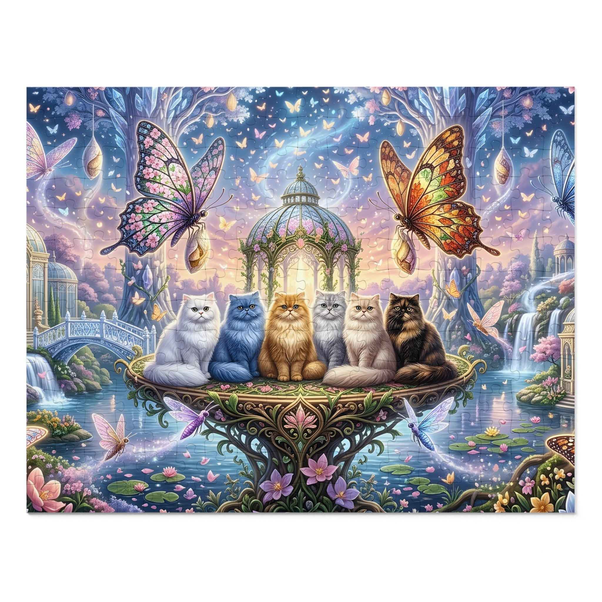Persian Cat Giant Butterfly Glass Gazebo Fantasy Garden Jigsaw Puzzle