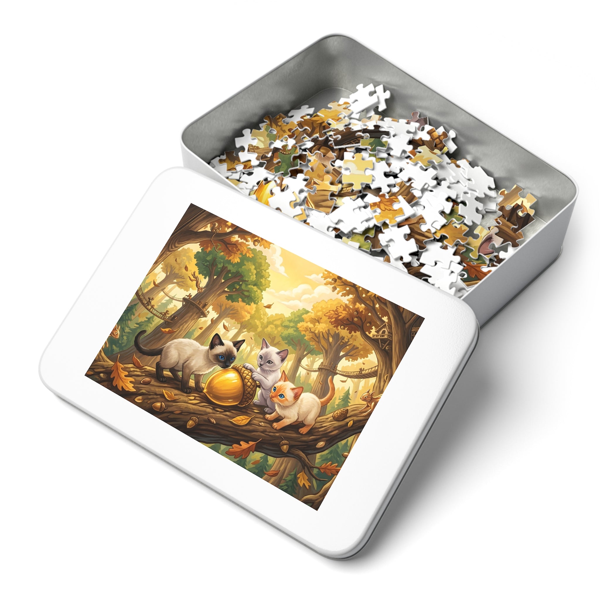 Siamese Kitten Golden Acorn Treetop Sanctuary Jigsaw Puzzle