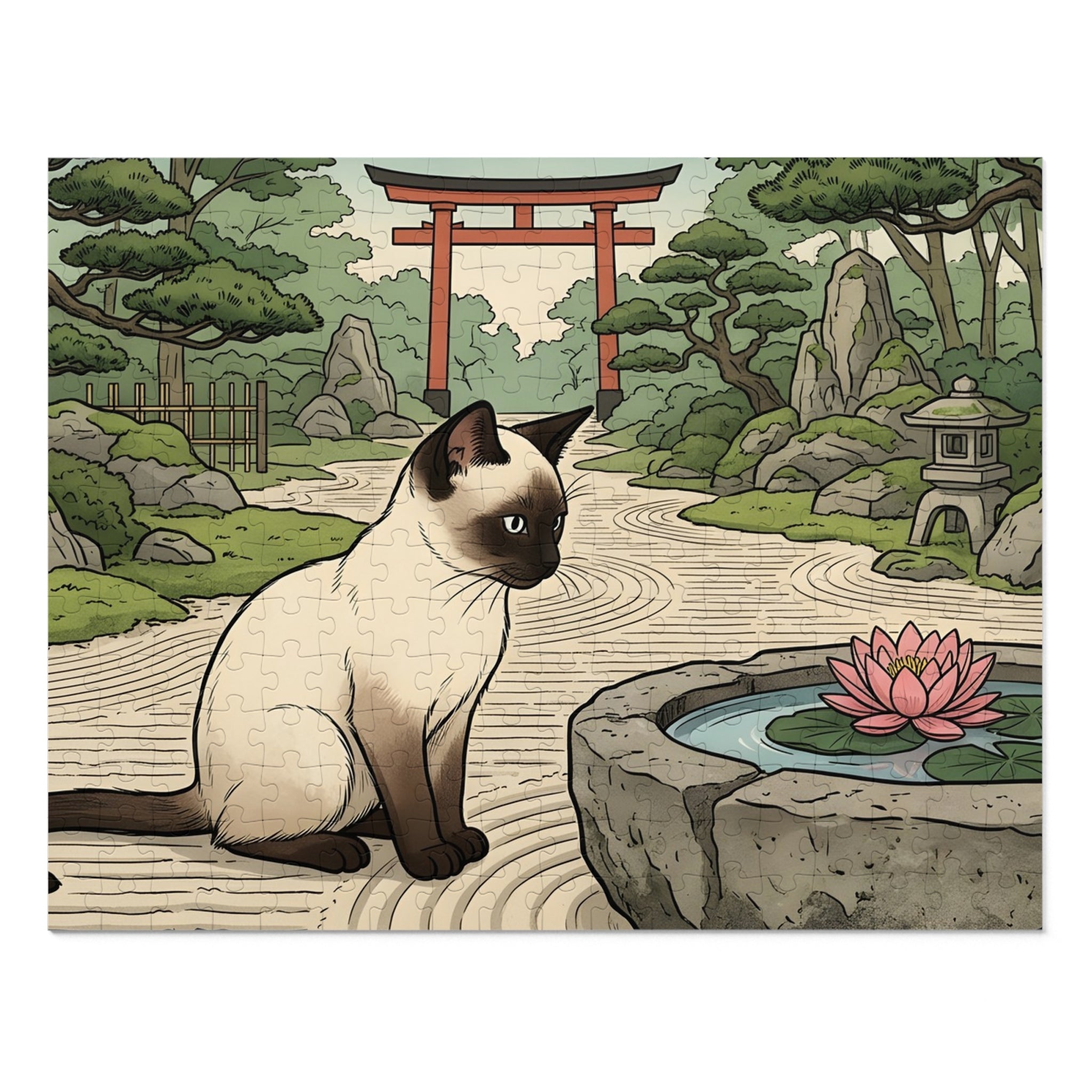 Seal Point Siamese Japanese Torii Garden Jigsaw Puzzle
