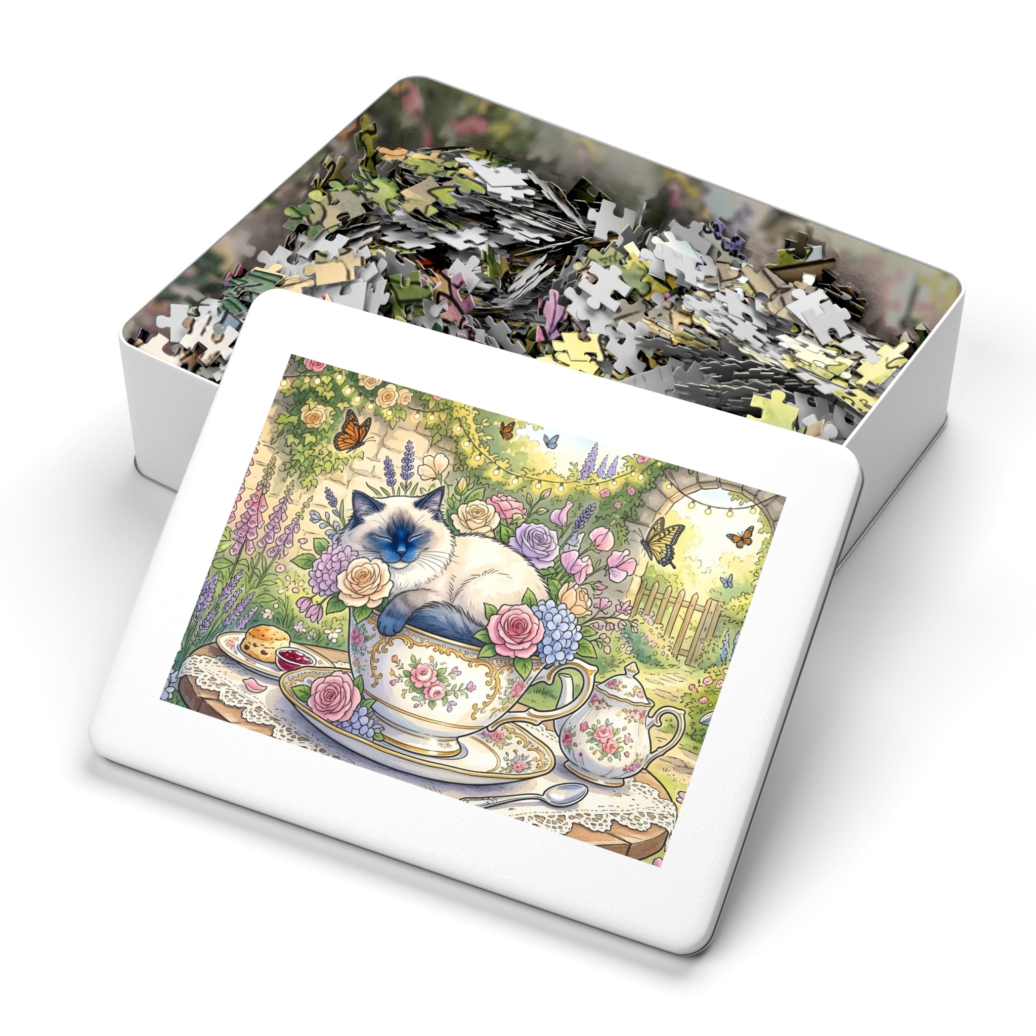 Blue Point Ragdoll Teacup Garden Party Jigsaw Puzzle