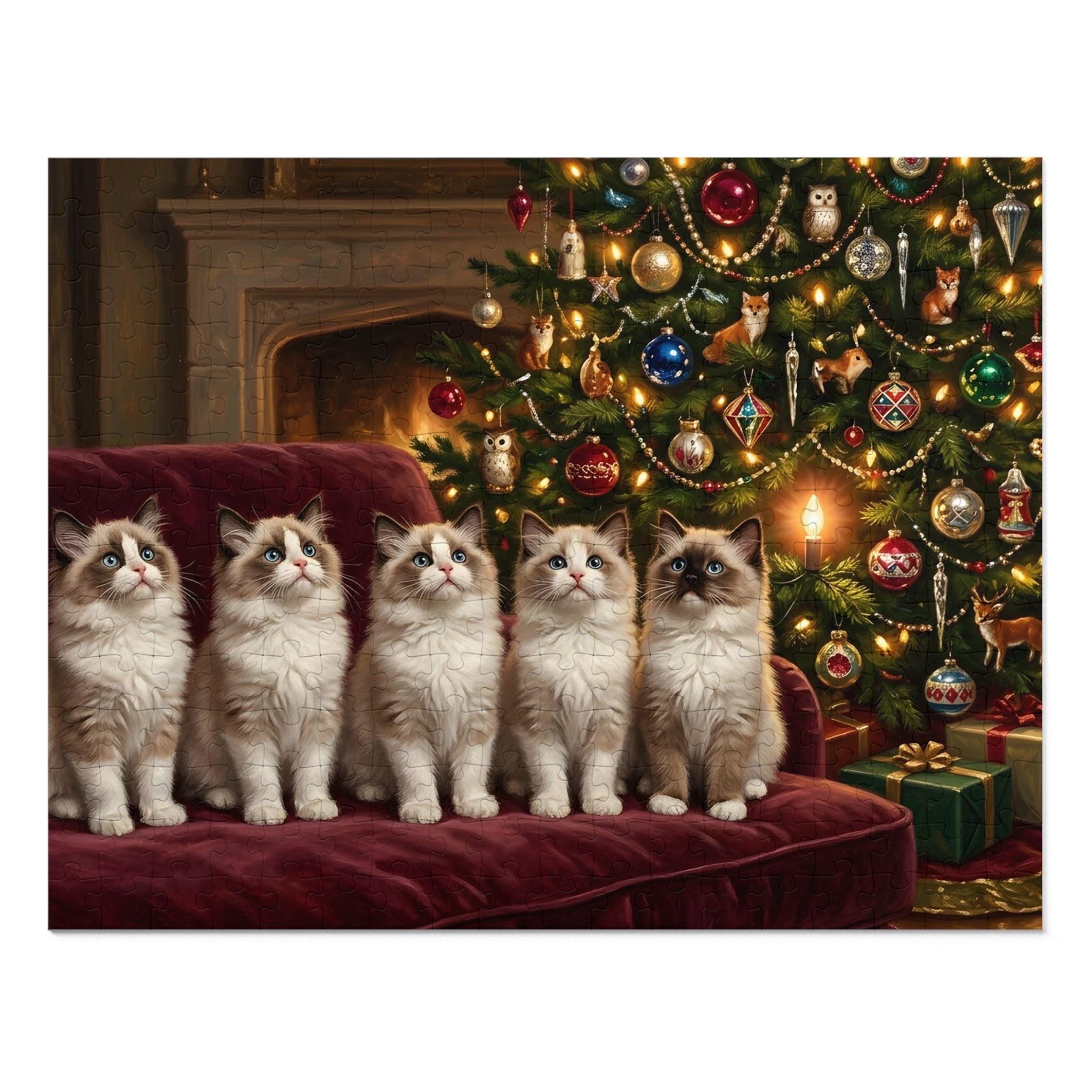 Seal Bicolor and Seal Point Ragdoll Kittens Christmas Tree Jigsaw Puzzle