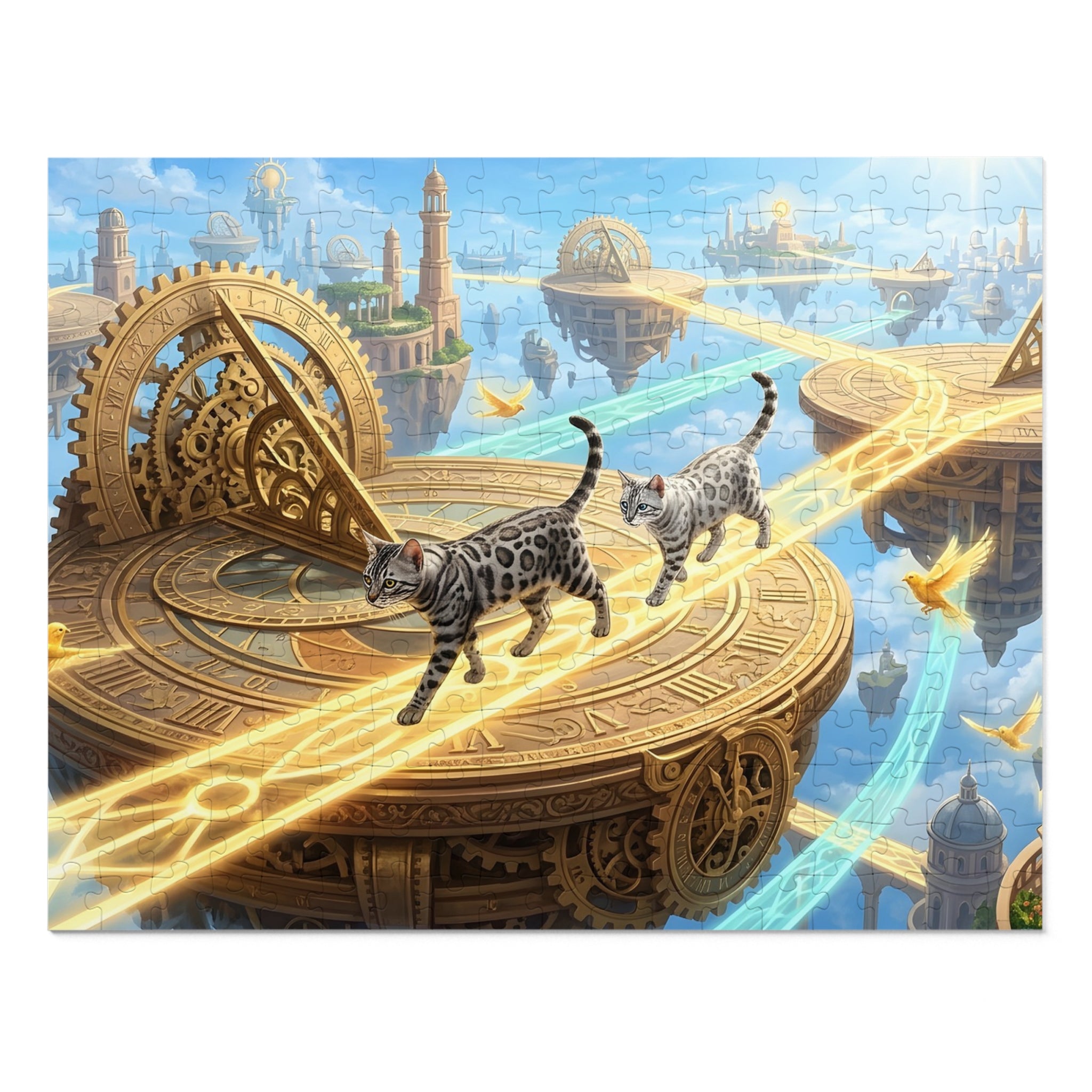 Silver Bengal Kitten Sundial Sky Realm Jigsaw Puzzle