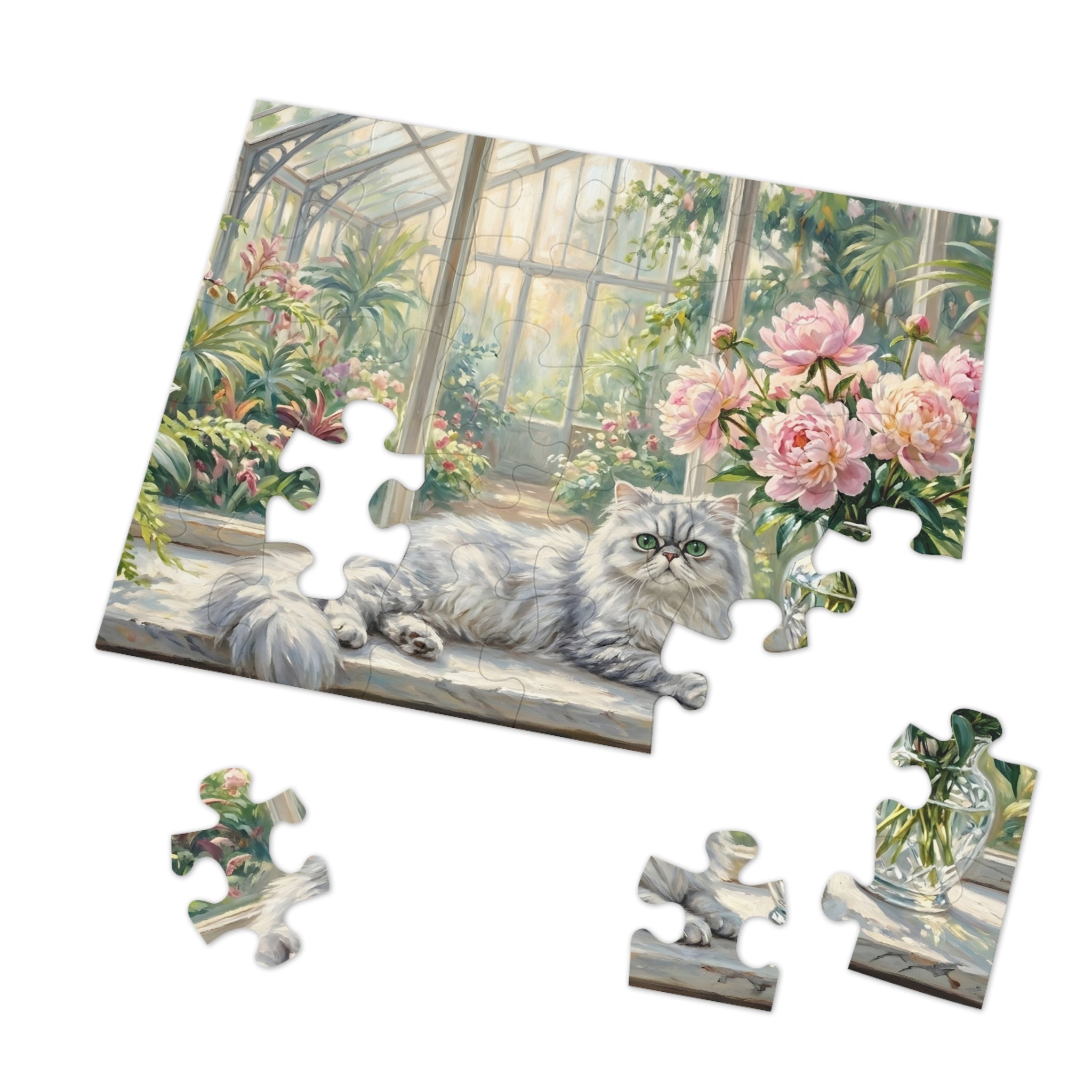 Silver Chinchilla Persian Greenhouse Peonies Jigsaw Puzzle