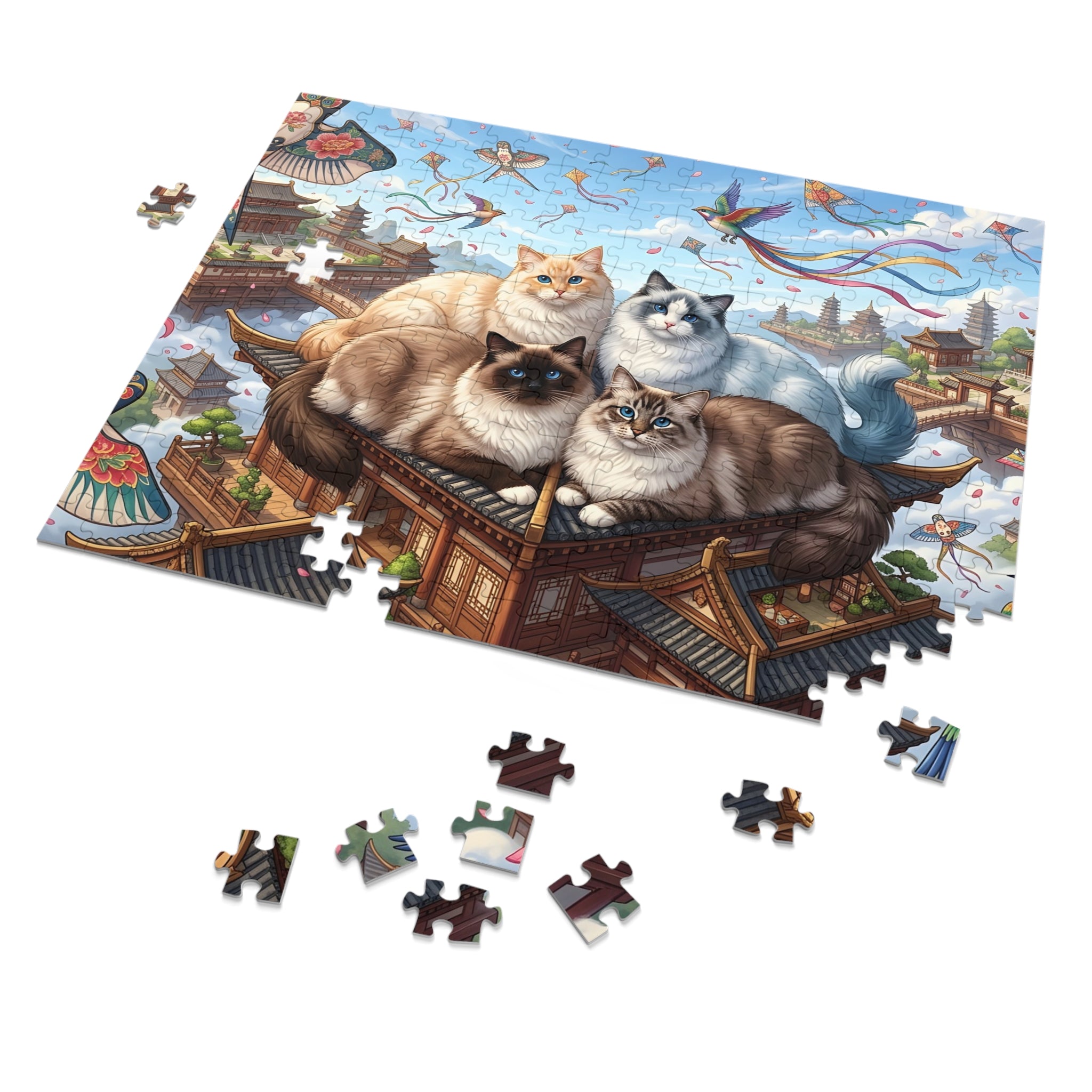 Ragdoll Cat Floating Pagoda Temple Kite Sky Jigsaw Puzzle