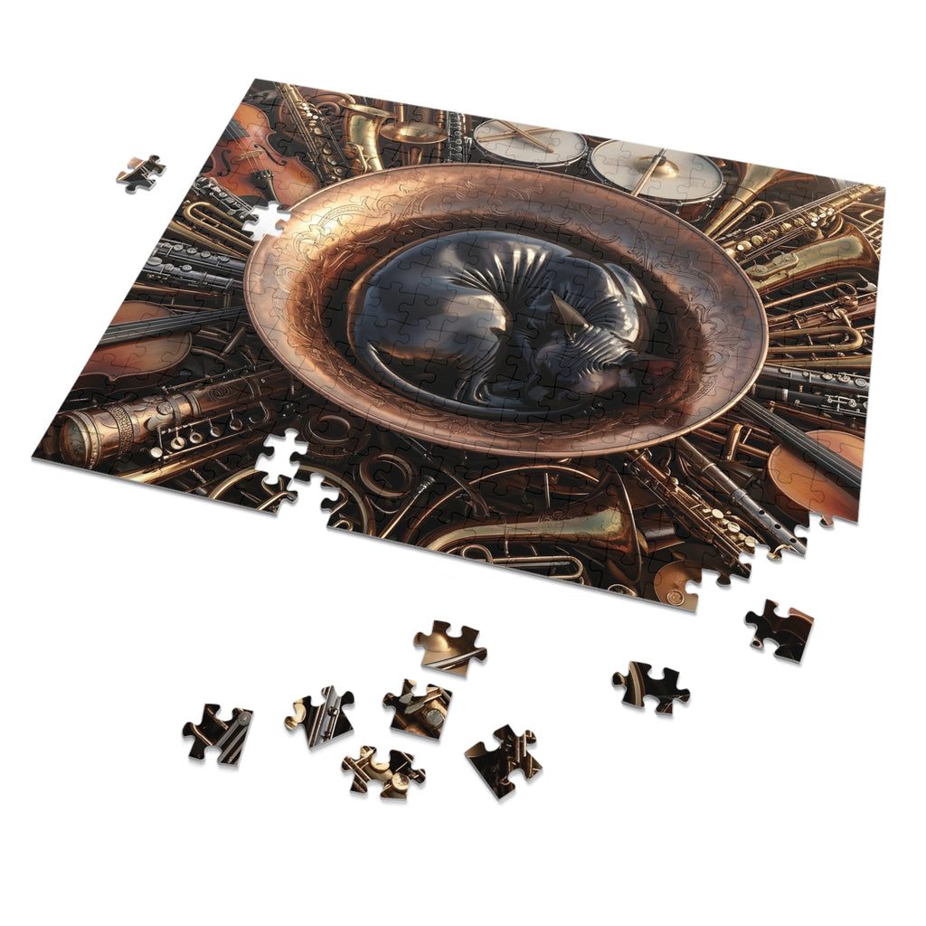 Black Sphynx Brass Horn Musical Instruments Jigsaw Puzzle