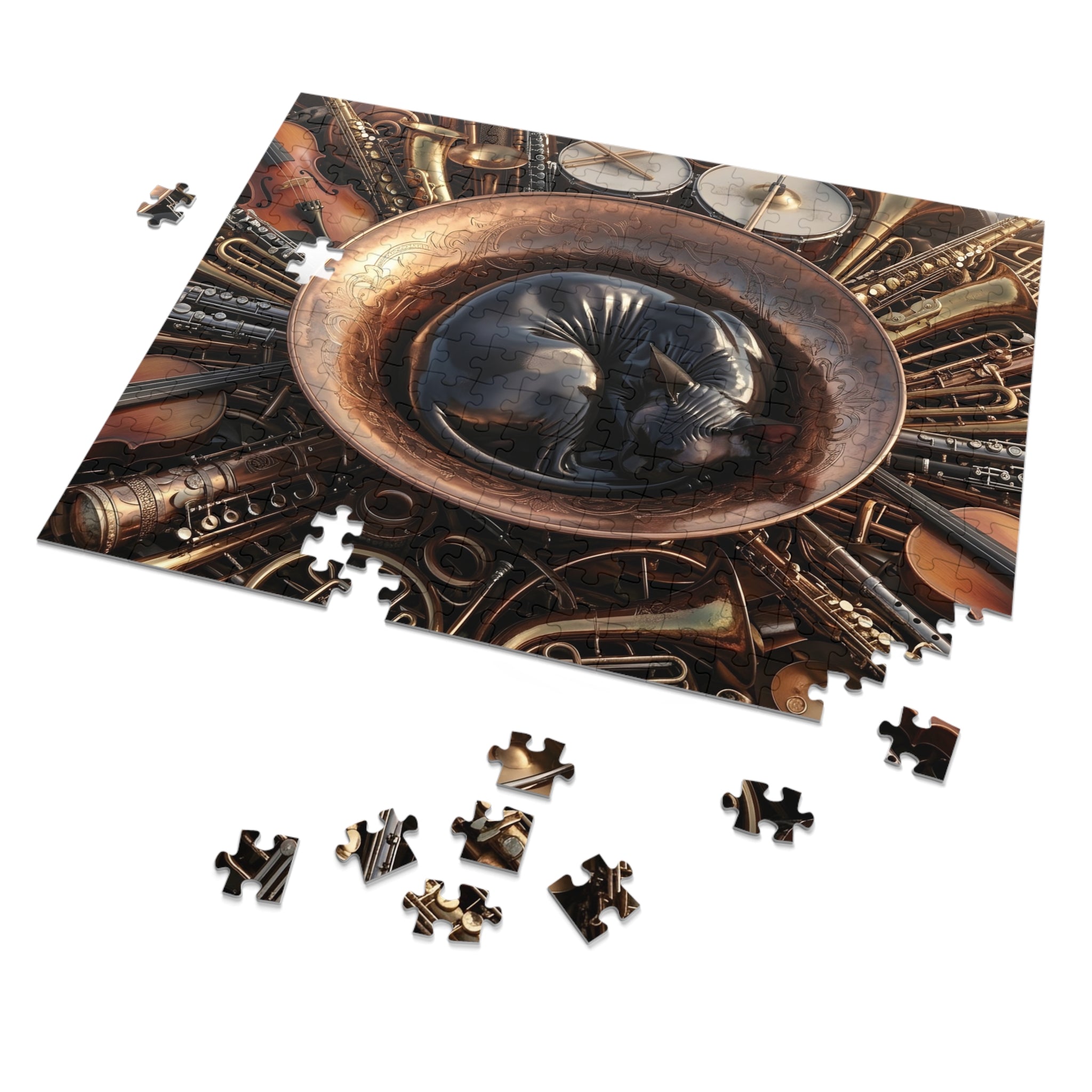 Black Sphynx Brass Horn Musical Instruments Jigsaw Puzzle