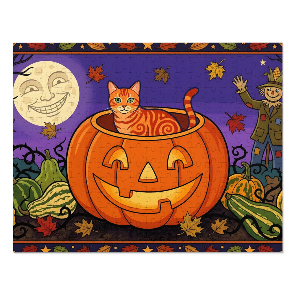 Orange Tabby American Shorthair Halloween Pumpkin Patch Jigsaw Puzzle