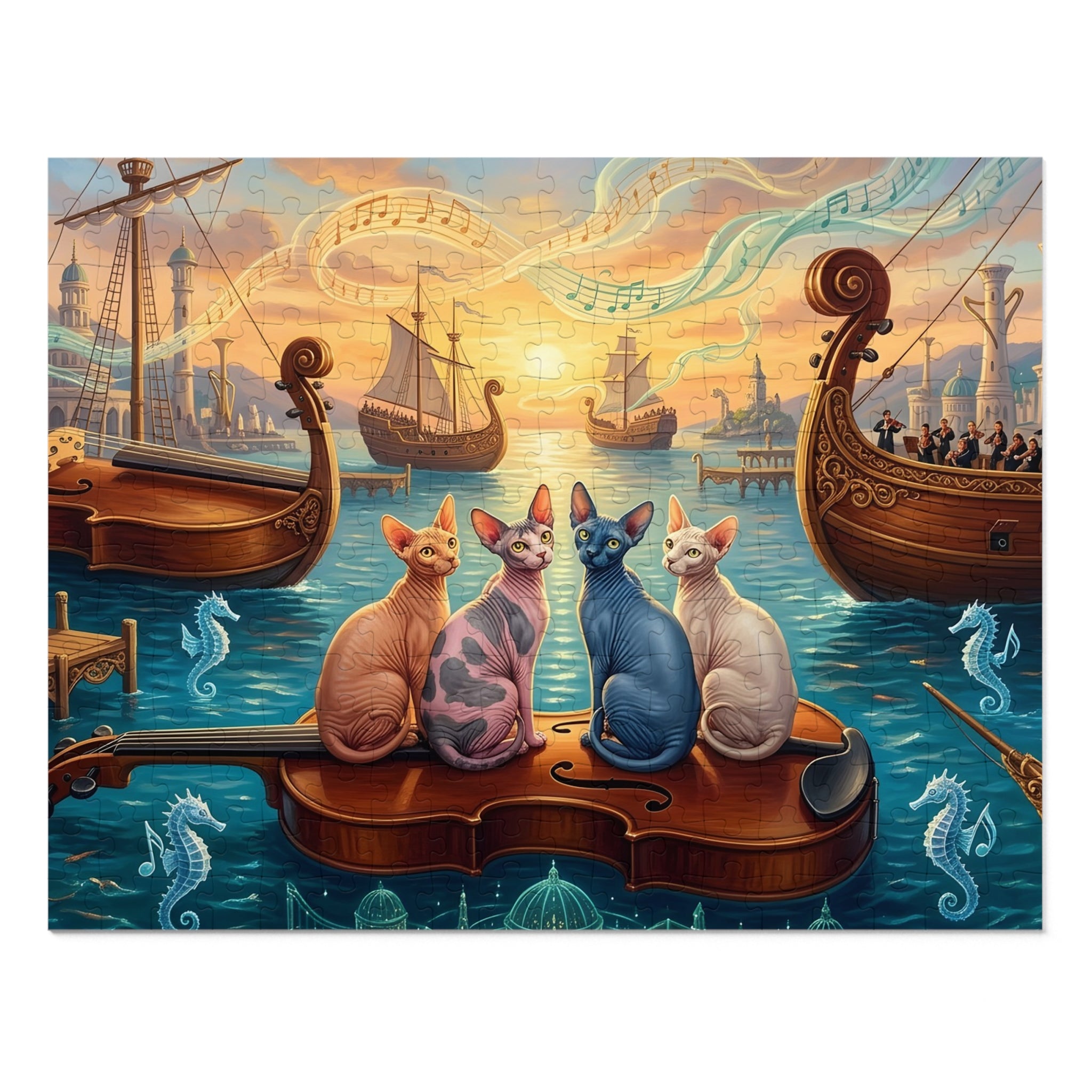 Sphynx Cat Floating Violin Harbor Jigsaw Puzzle