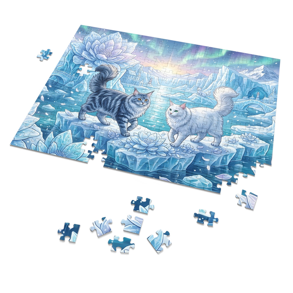 Maine Coon Cat Ice Lotus Aurora Northern Lights Arctic Iceberg Jigsaw Puzzle