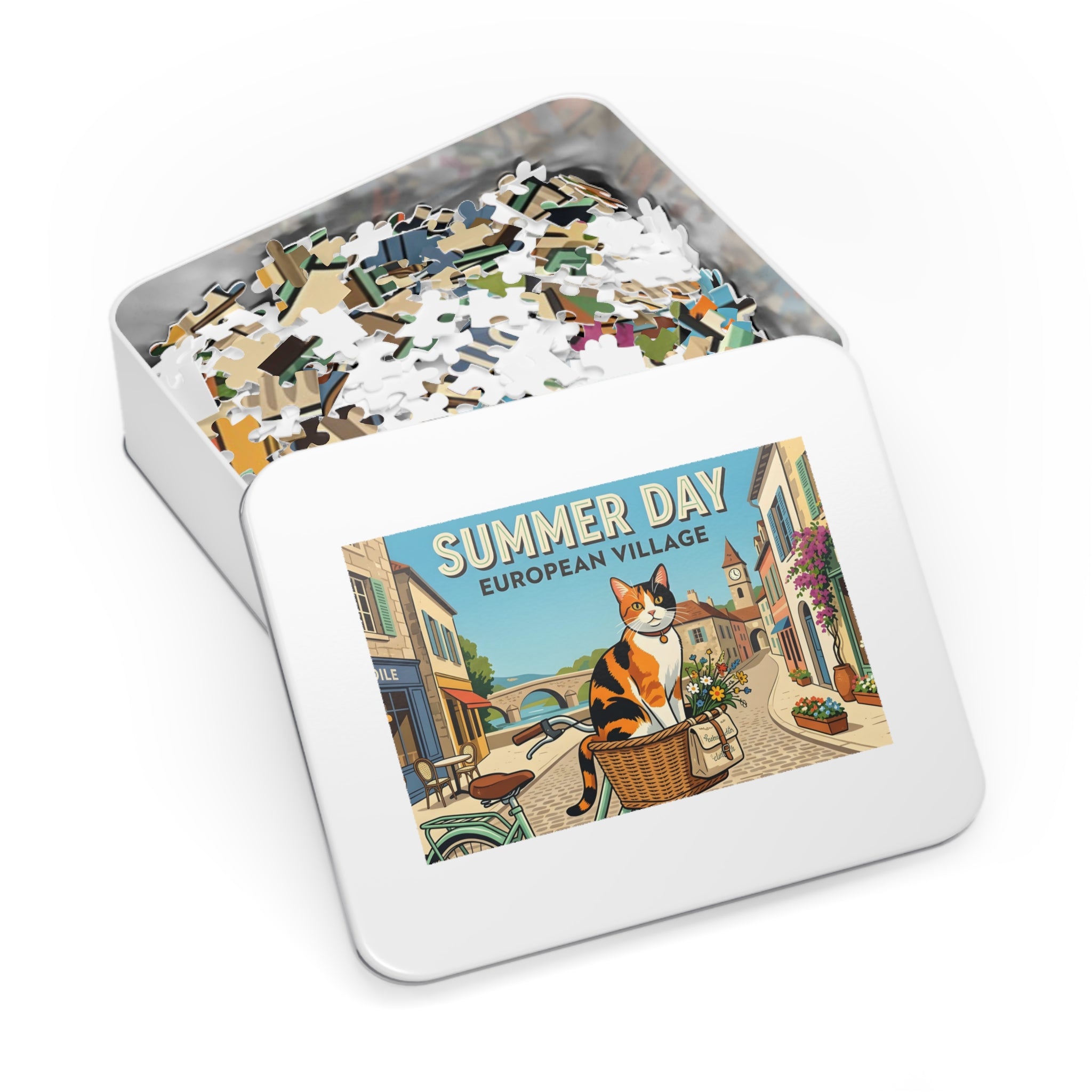Calico American Shorthair Summer Day European Village Jigsaw Puzzle