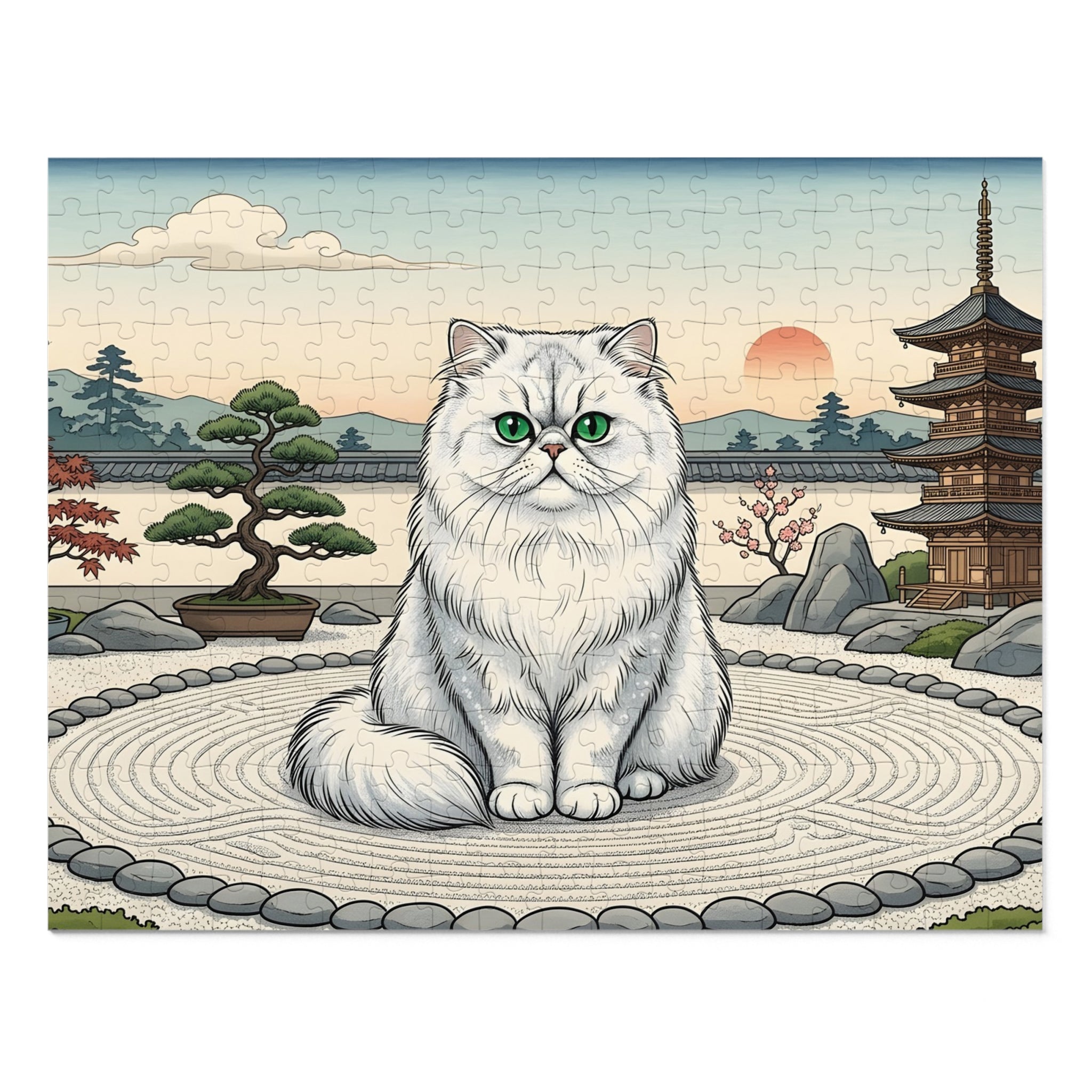 White Persian Japanese Zen Garden Jigsaw Puzzle