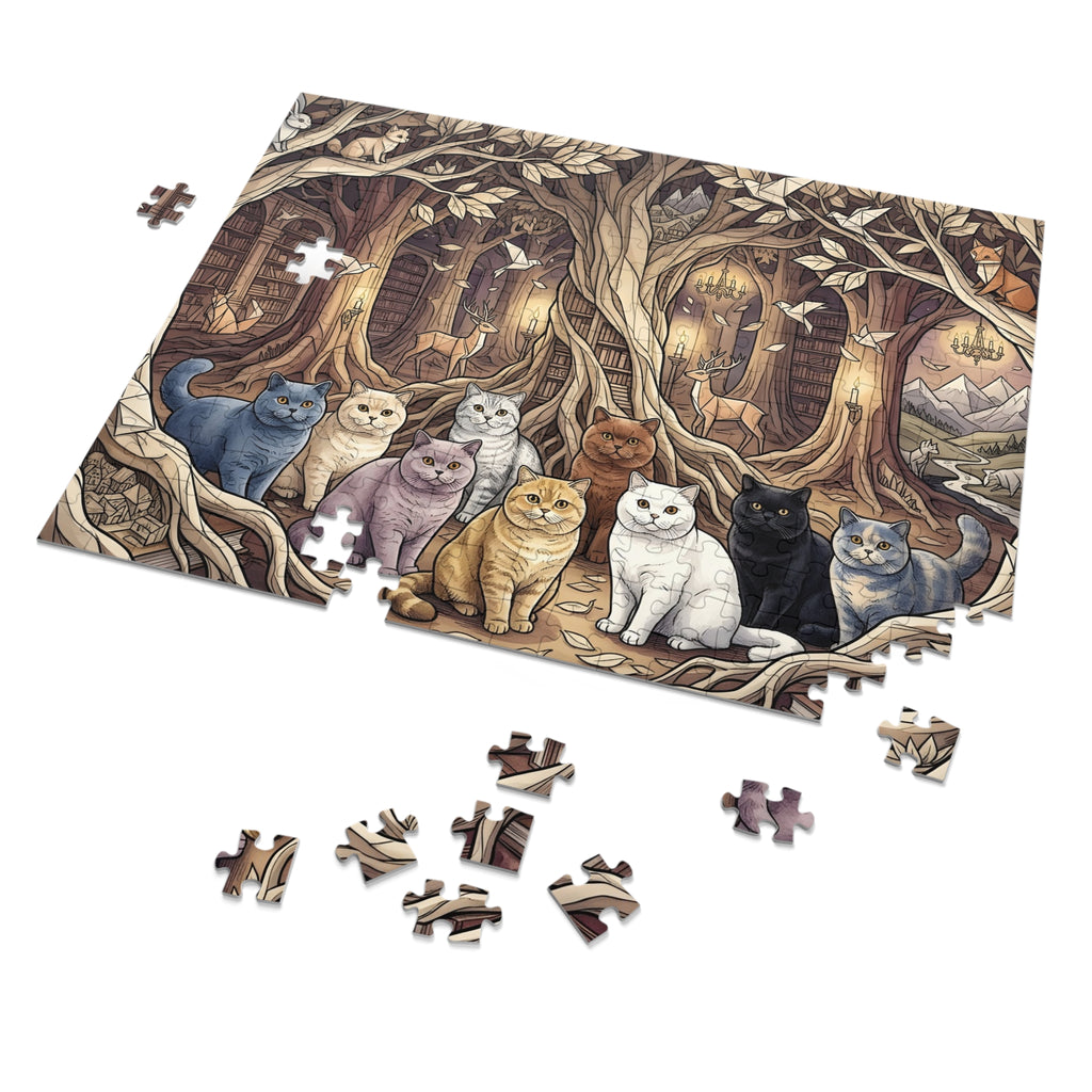 British Shorthair Cat Origami Forest Library Jigsaw Puzzle