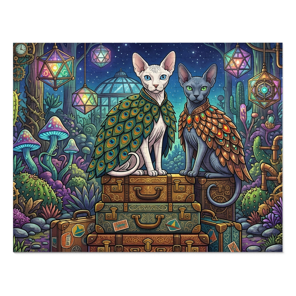 White and Grey Sphynx Peacock Feather Capes Suitcases Jigsaw Puzzle