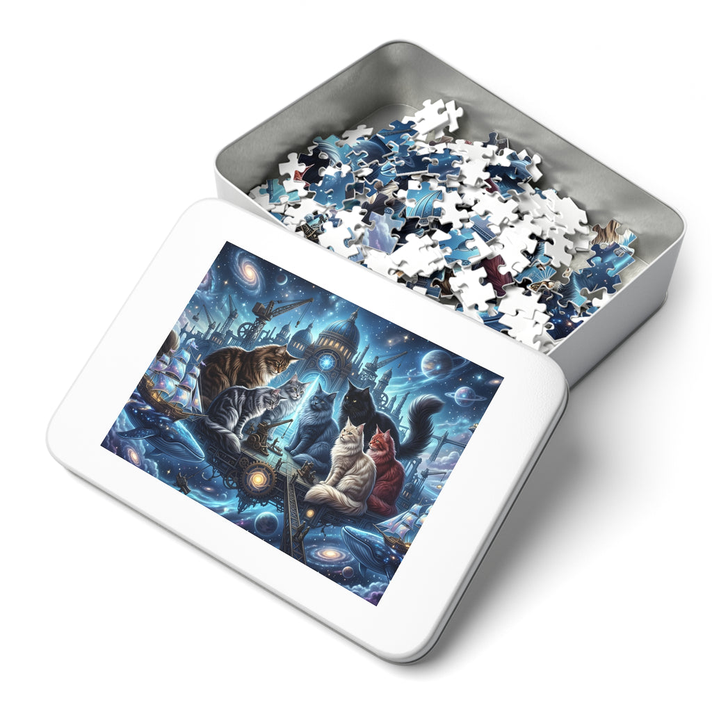 Maine Coon Cat Cosmic Space Whale Sailing Ship Clockwork Observatory Jigsaw Puzzle
