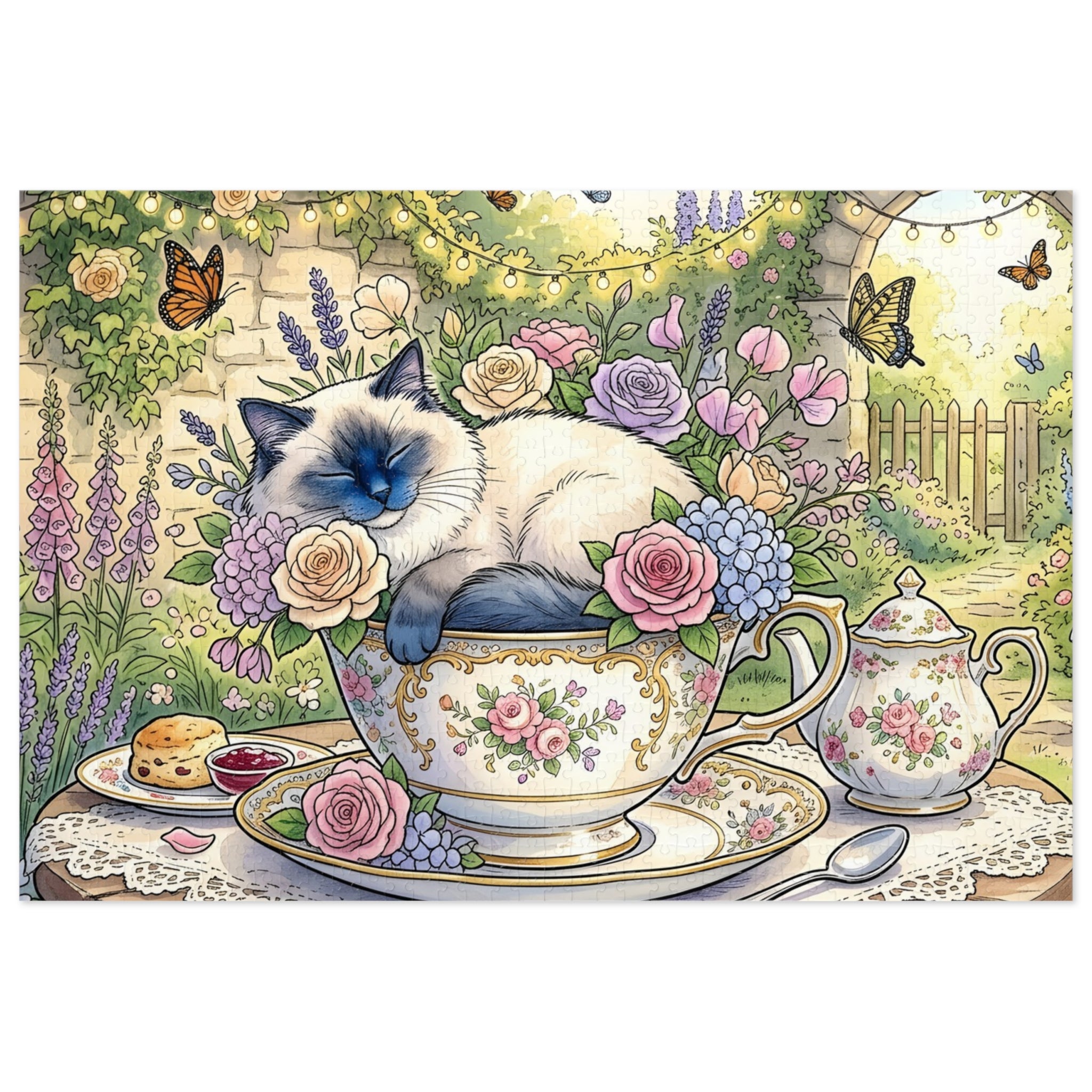 Blue Point Ragdoll Teacup Garden Party Jigsaw Puzzle