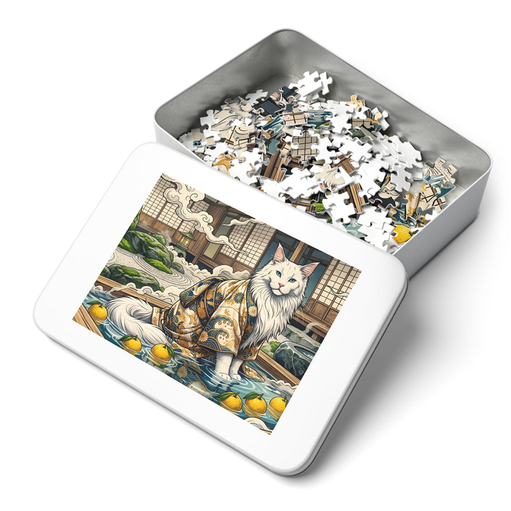 White Maine Coon Kimono Japanese Onsen Bath Jigsaw Puzzle