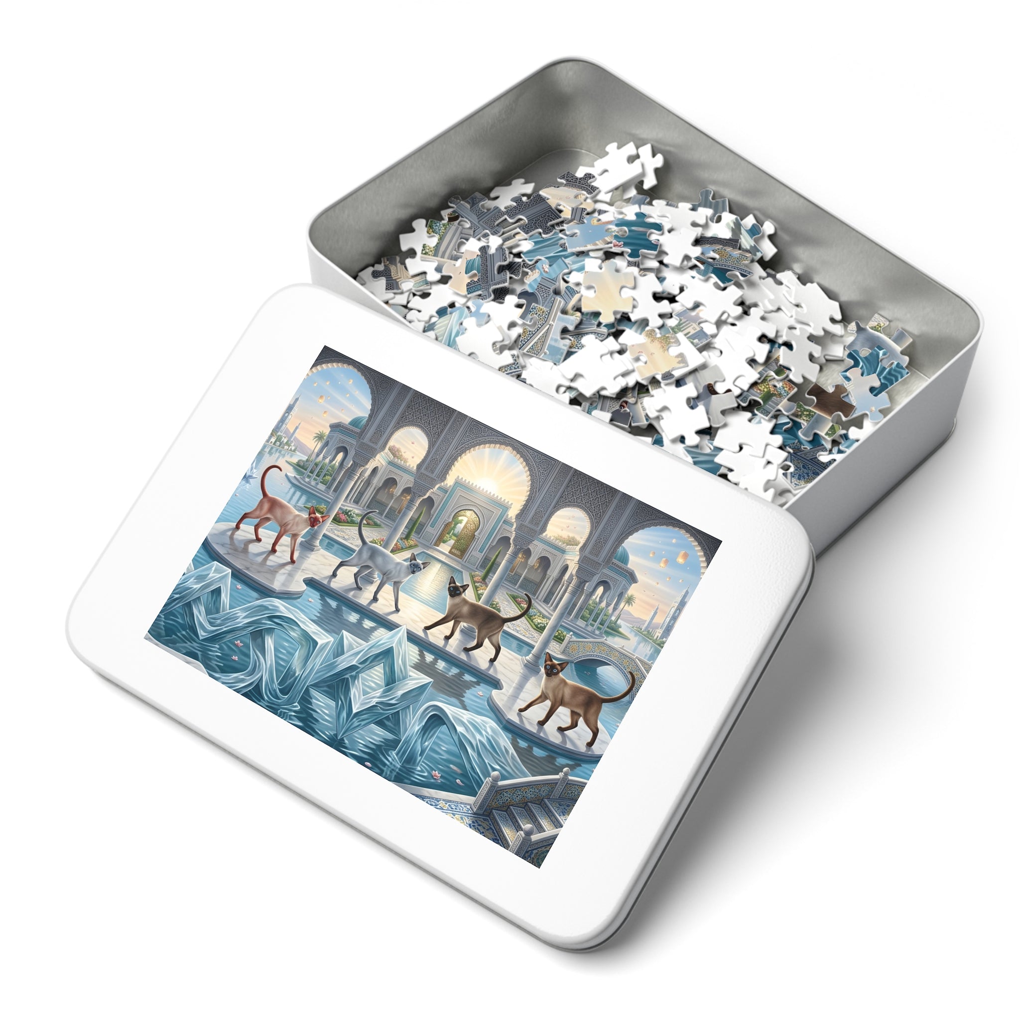 Siamese Cat Palace Courtyard Water Fountain Moroccan Pavilion Jigsaw Puzzle