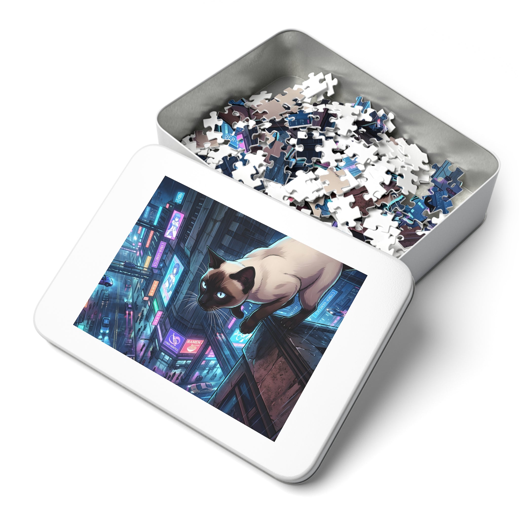 Seal Point Siamese Cyberpunk City Jigsaw Puzzle