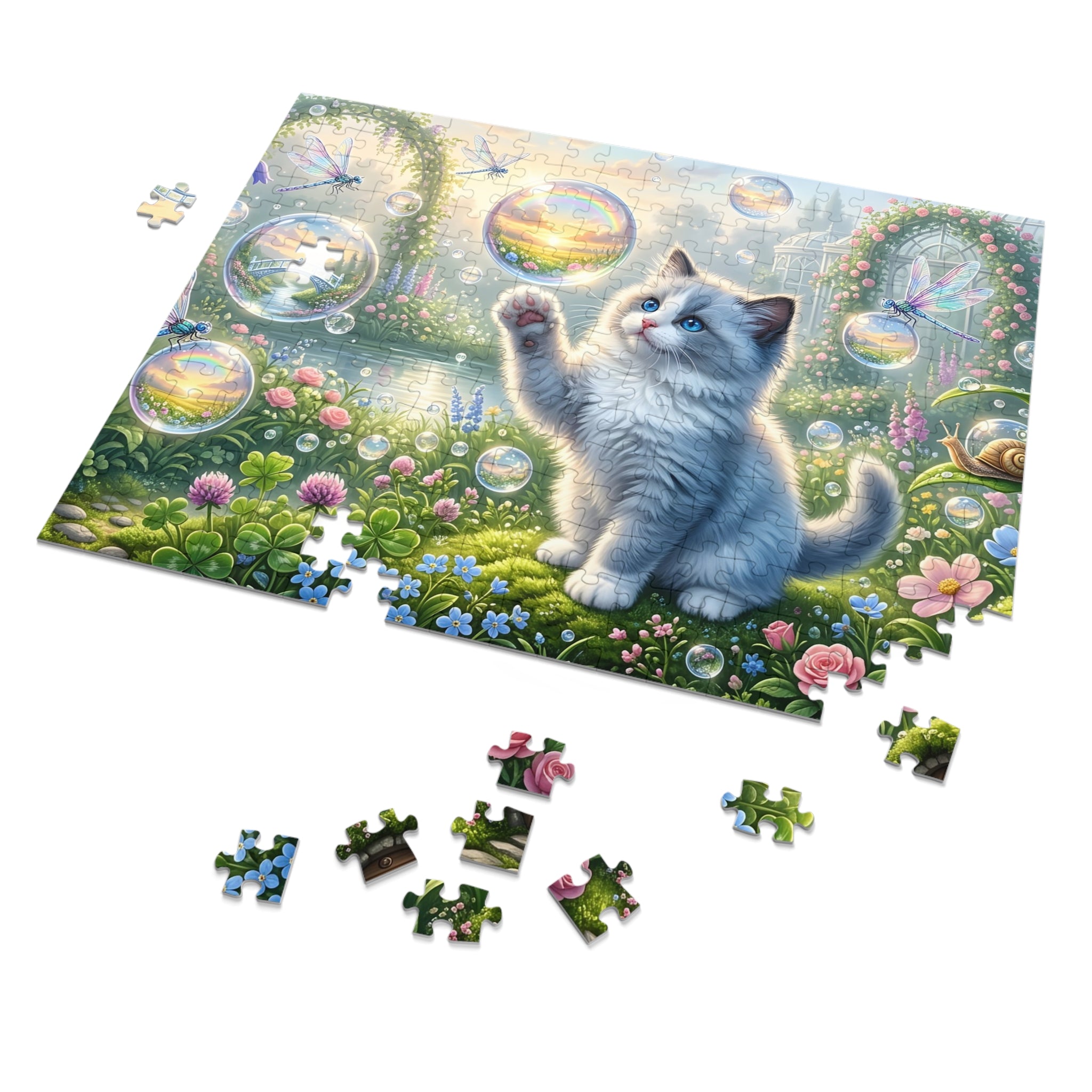 Ragdoll Kitten Rainbow Bubble Garden Jigsaw Puzzle