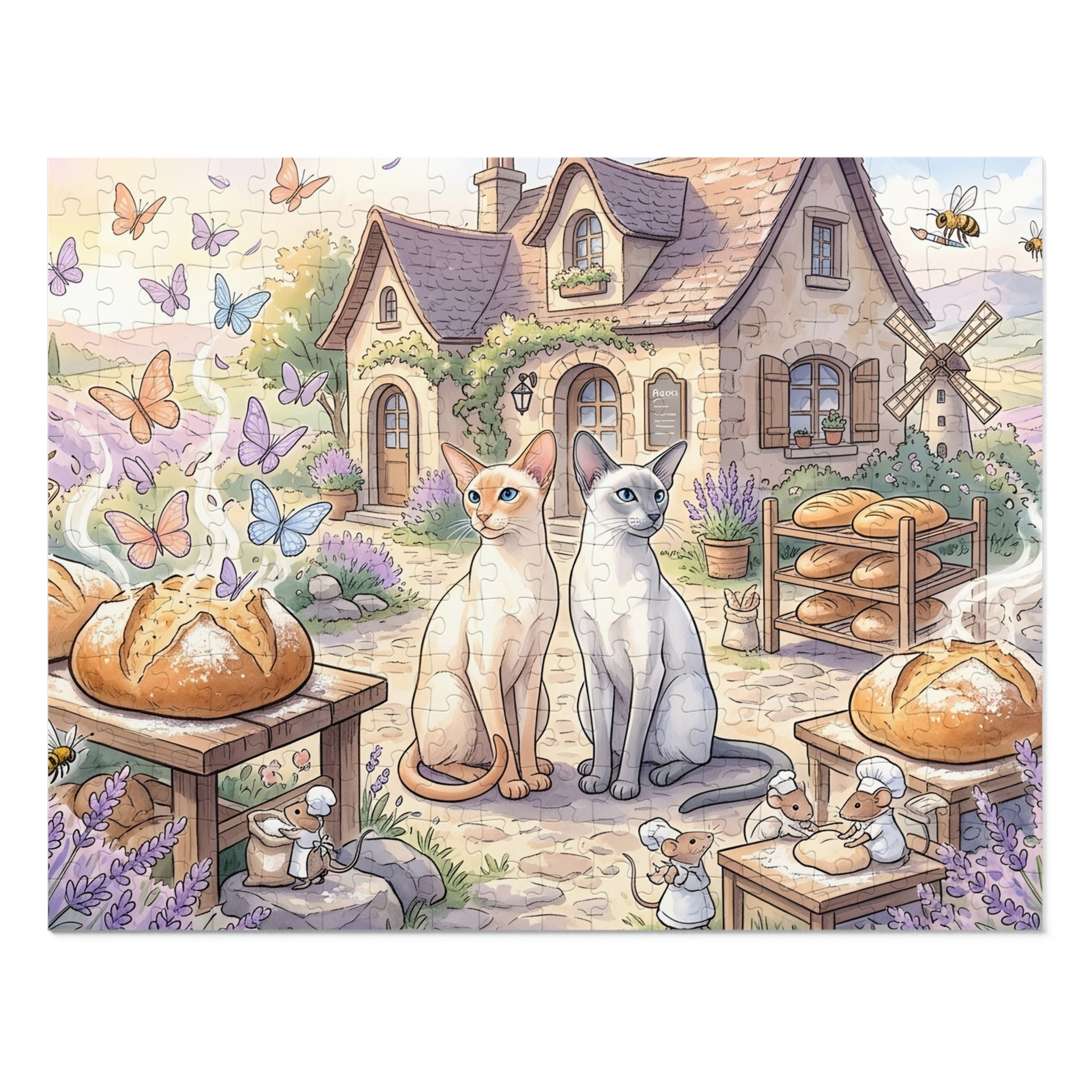 Siamese Cat Country Cottage Bakery Mouse Bakers Fresh Bread Lavender Jigsaw Puzzle