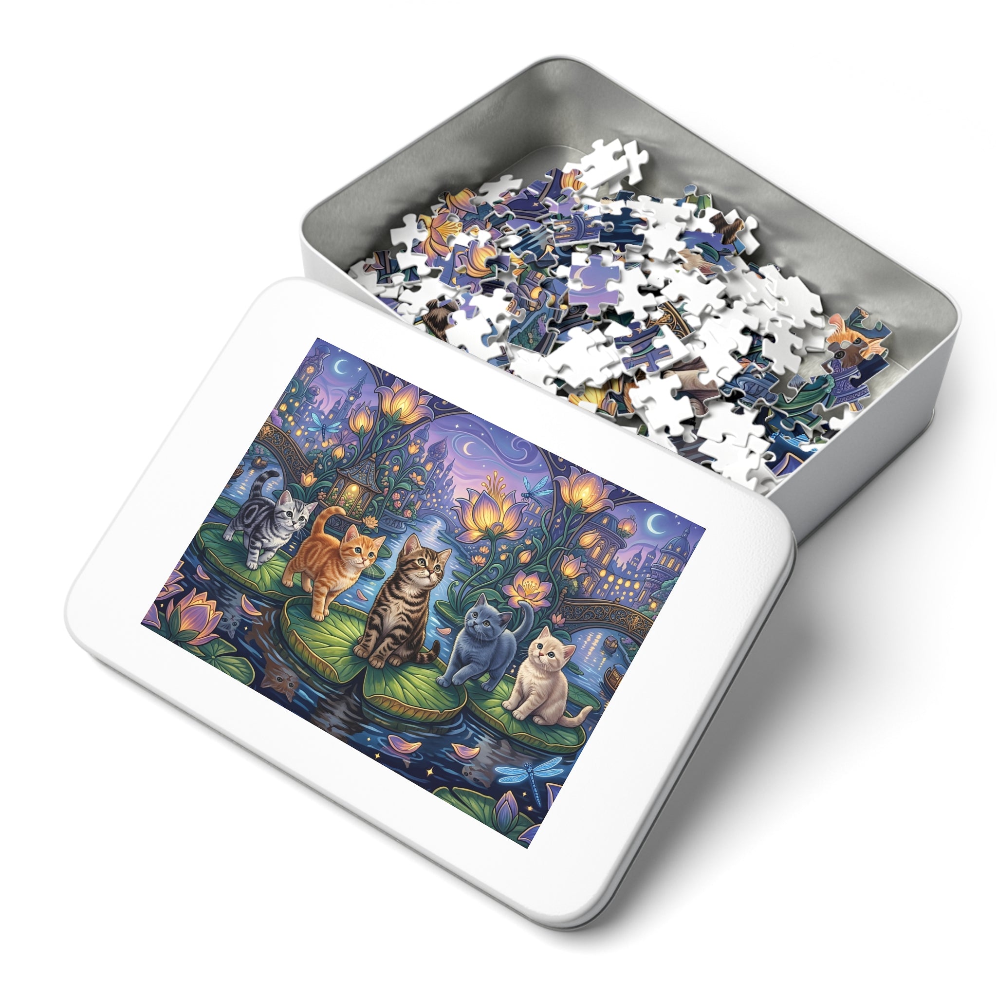 American Shorthair Kitten Twilight Lotus Lagoon Jigsaw Puzzle