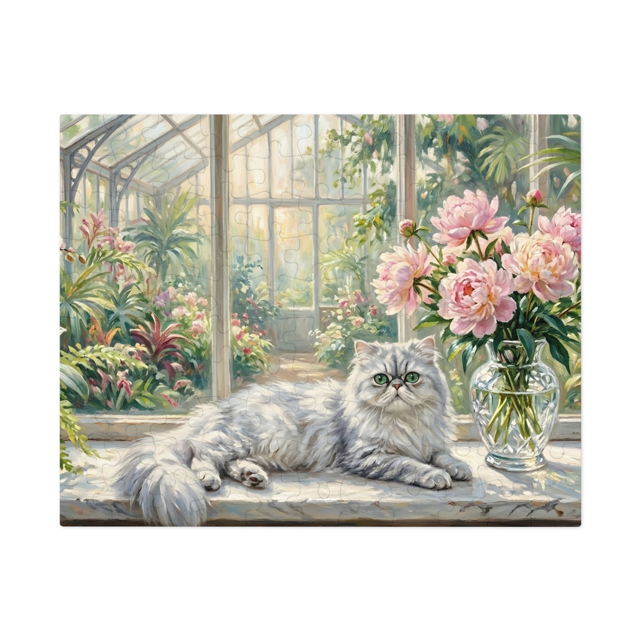 Silver Chinchilla Persian Greenhouse Peonies Jigsaw Puzzle