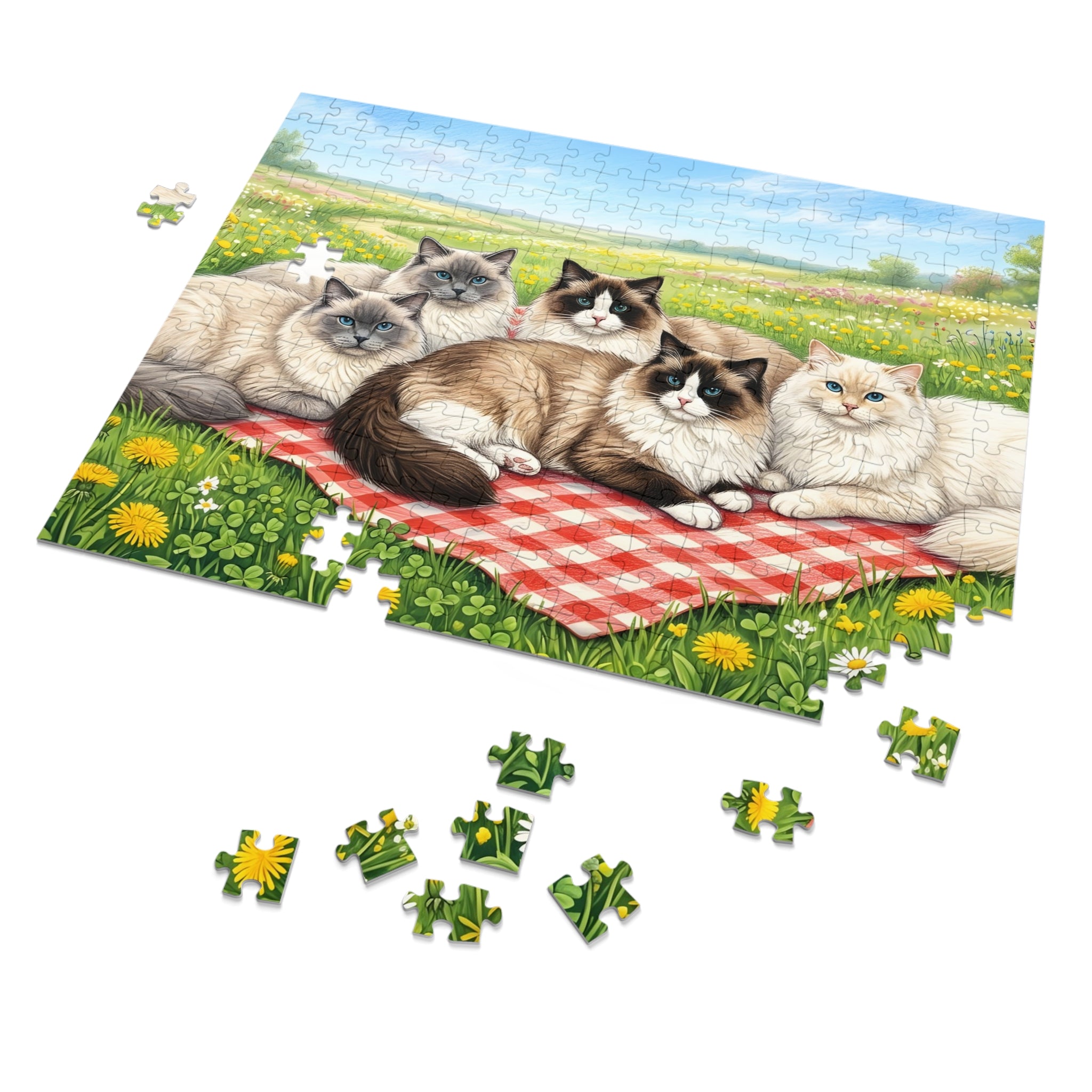 Seal and Blue Point Ragdoll Cats Picnic Meadow Jigsaw Puzzle