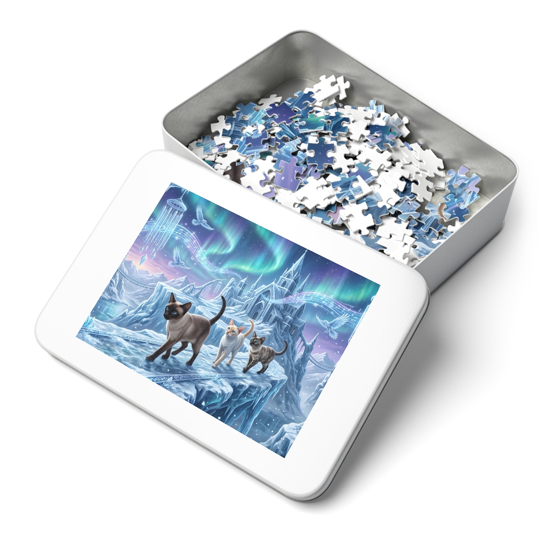 Siamese Cat Ice Castle Aurora Wind Chime Jigsaw Puzzle