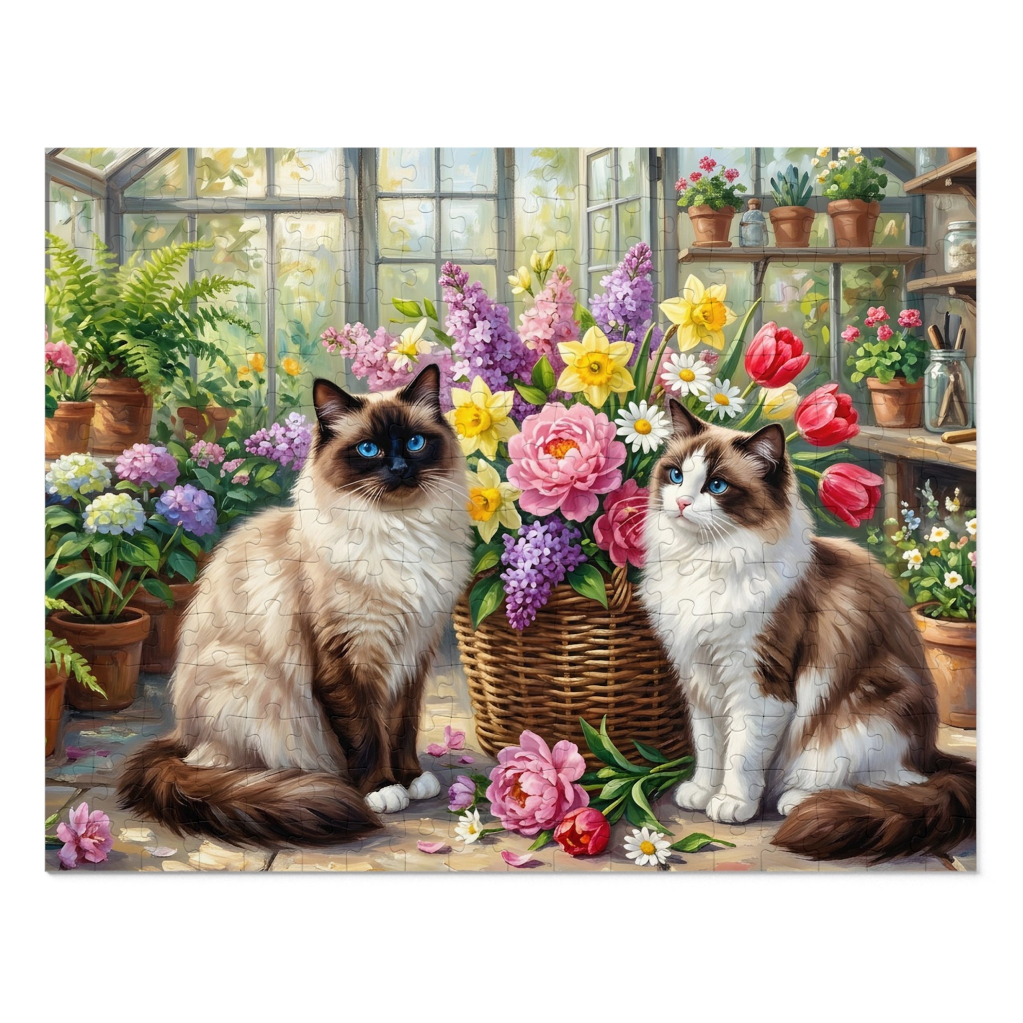 Ragdoll Cats Greenhouse Spring Flowers Jigsaw Puzzle