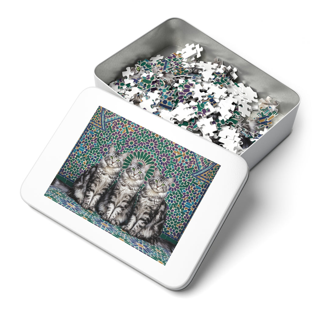 Silver Tabby Maine Coon Moroccan Mosaic Tile Jigsaw Puzzle