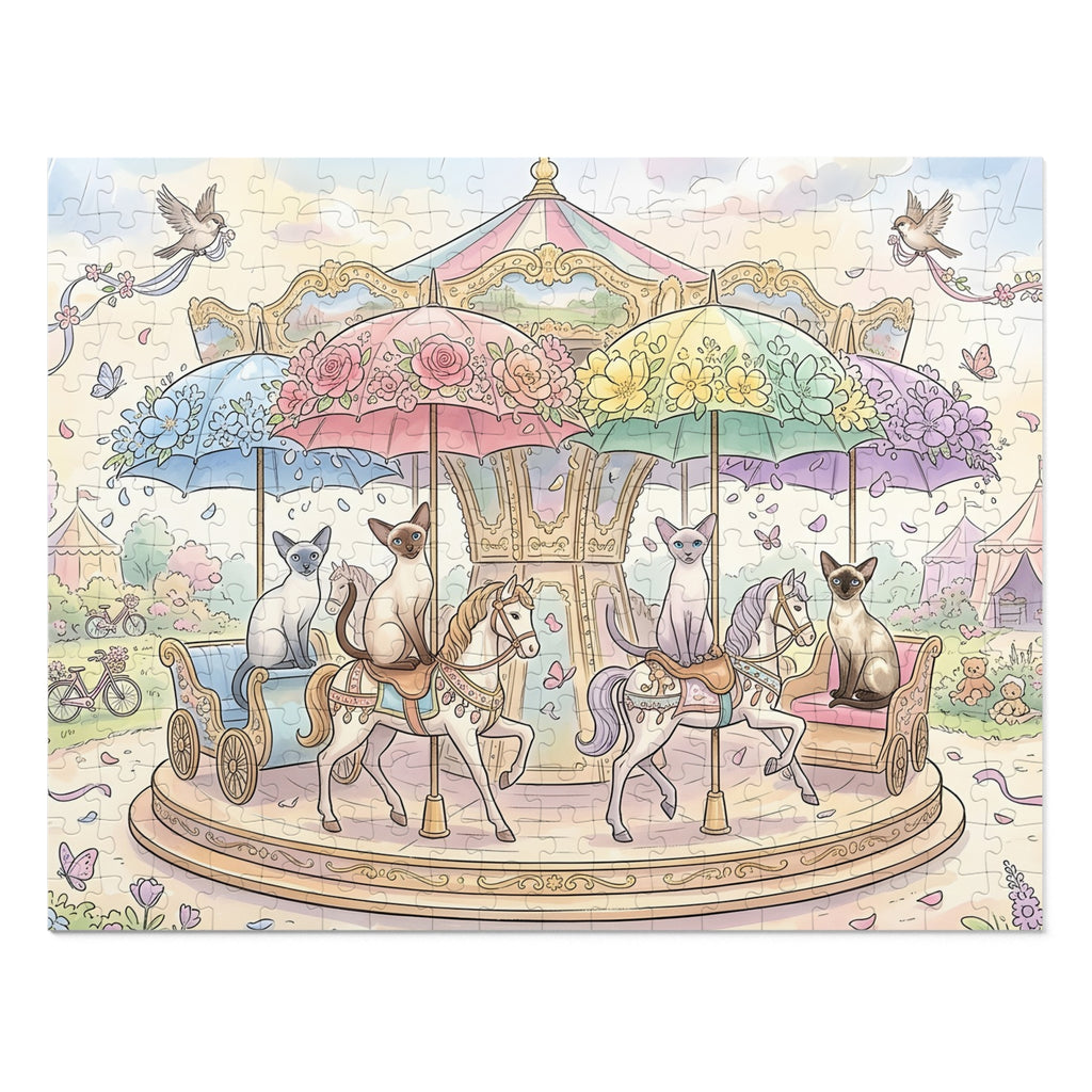 Siamese Cat Floral Carousel Jigsaw Puzzle