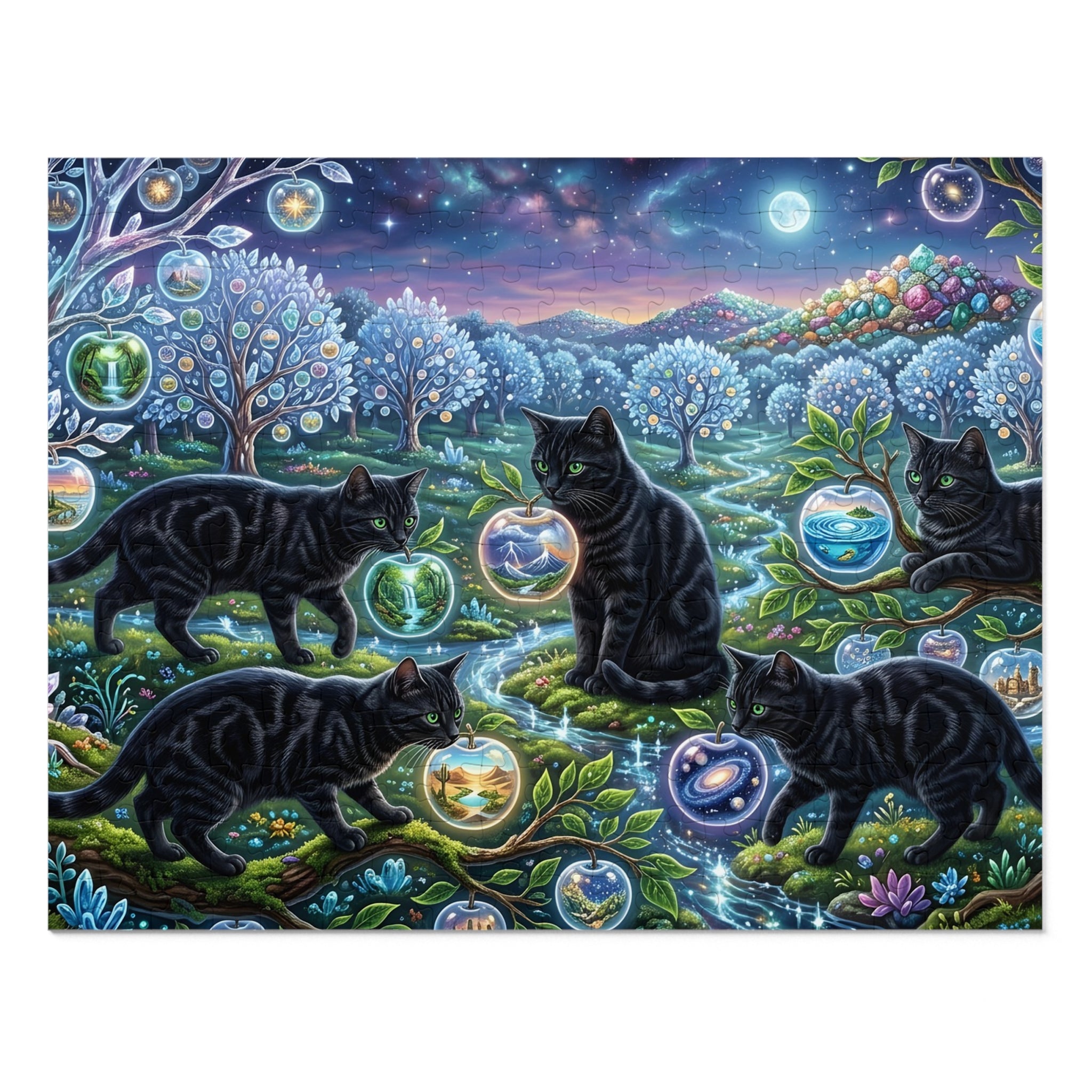Black Tabby American Shorthair Orchard Glass Orb Worlds Jigsaw Puzzle