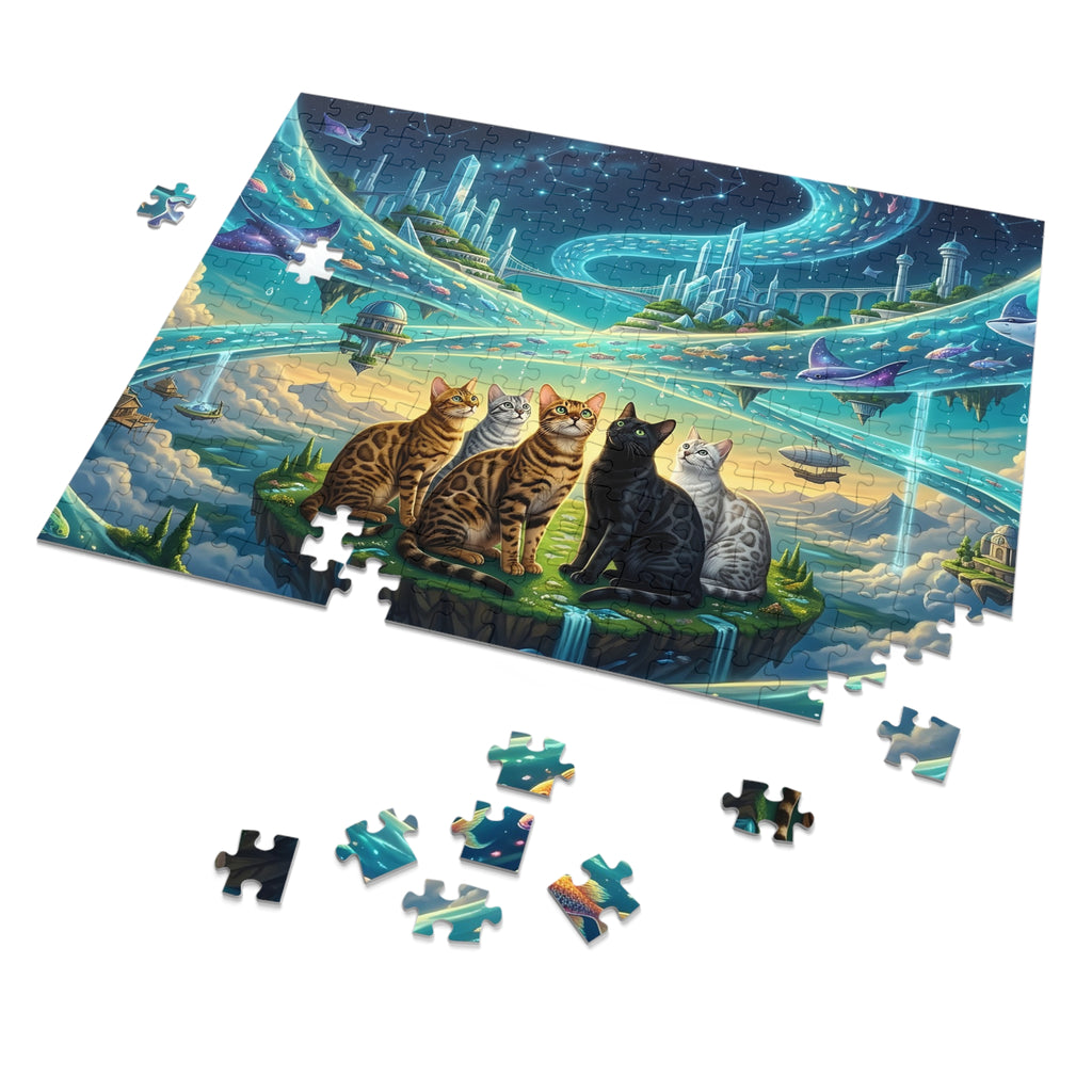 Bengal Cat Cosmic Aquatic Skybridge Floating Island Jigsaw Puzzle