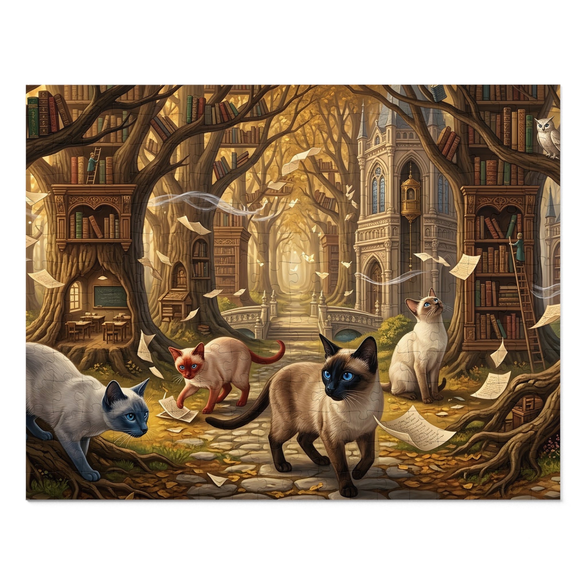 Siamese Cat Enchanted Forest Library Jigsaw Puzzle
