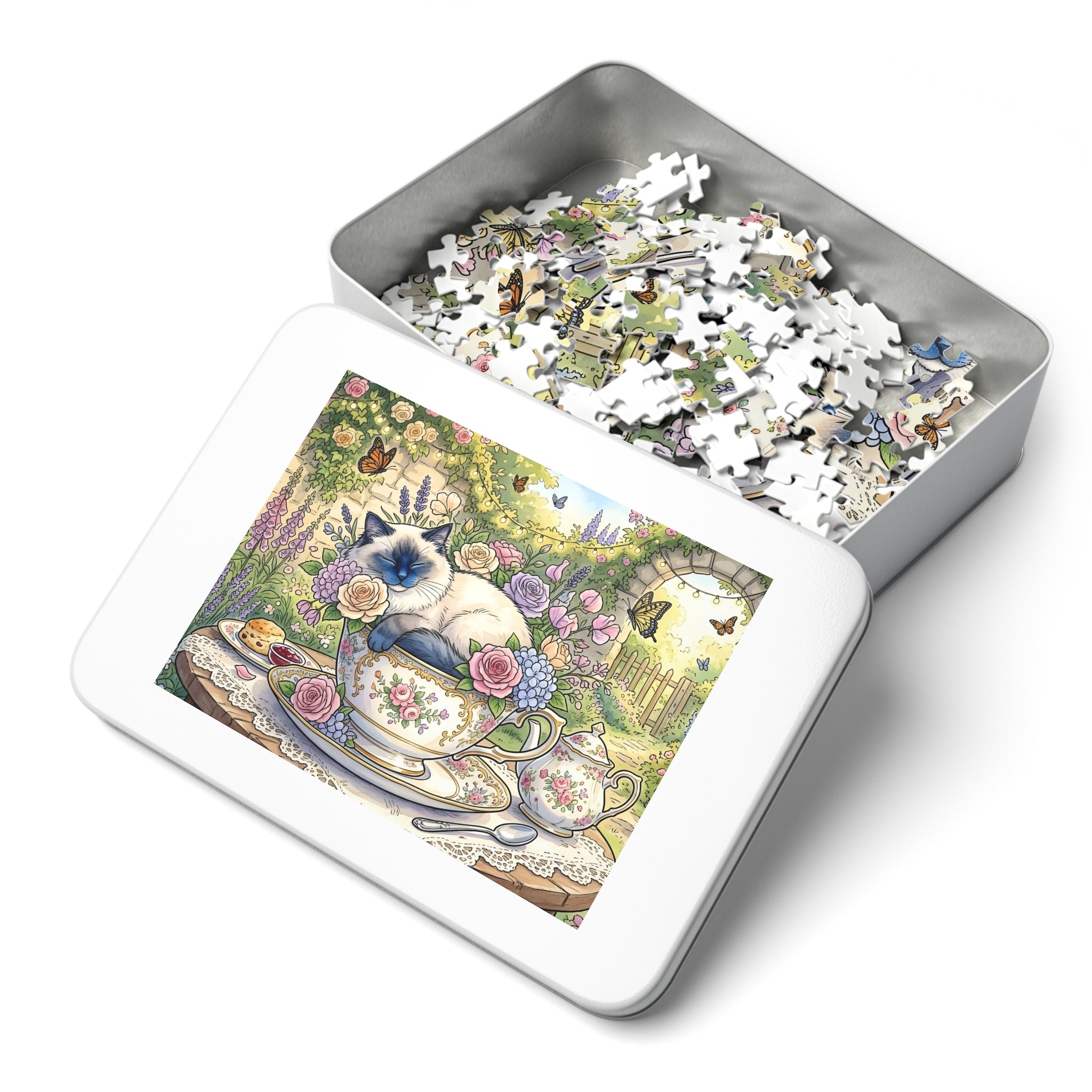 Blue Point Ragdoll Teacup Garden Party Jigsaw Puzzle