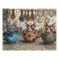 Grey, Calico, and Pink Sphynx Teacups Craft Room Jigsaw Puzzle