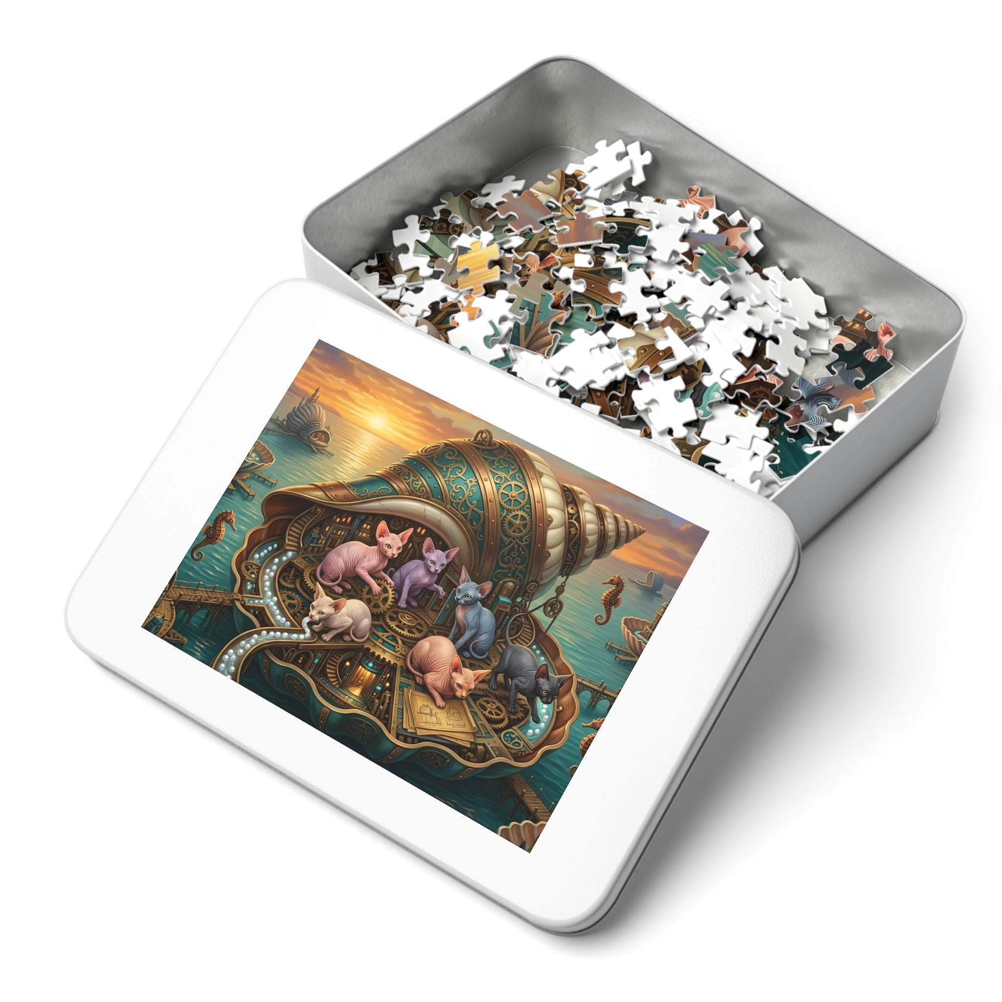 Sphynx Kitten Steampunk Seashell Workshop Jigsaw Puzzle