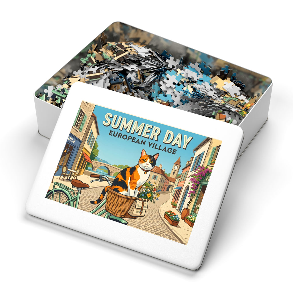 Calico American Shorthair Summer Day European Village Jigsaw Puzzle