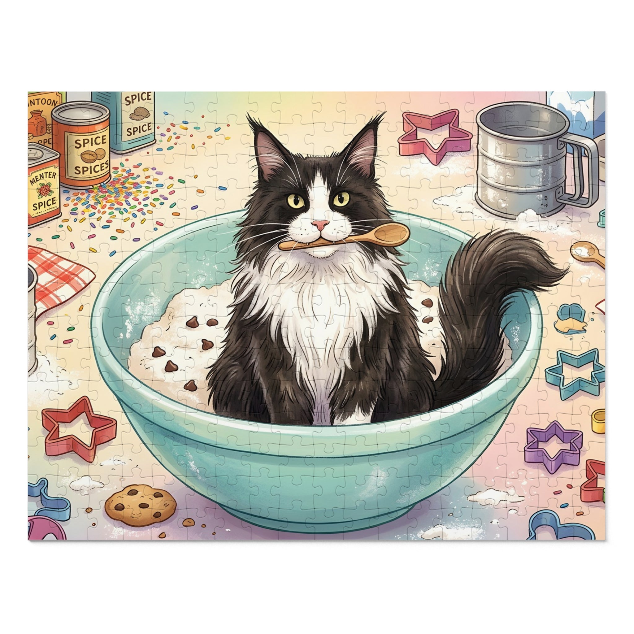 Black and White Tuxedo Maine Coon Baking Mixing Bowl Jigsaw Puzzle