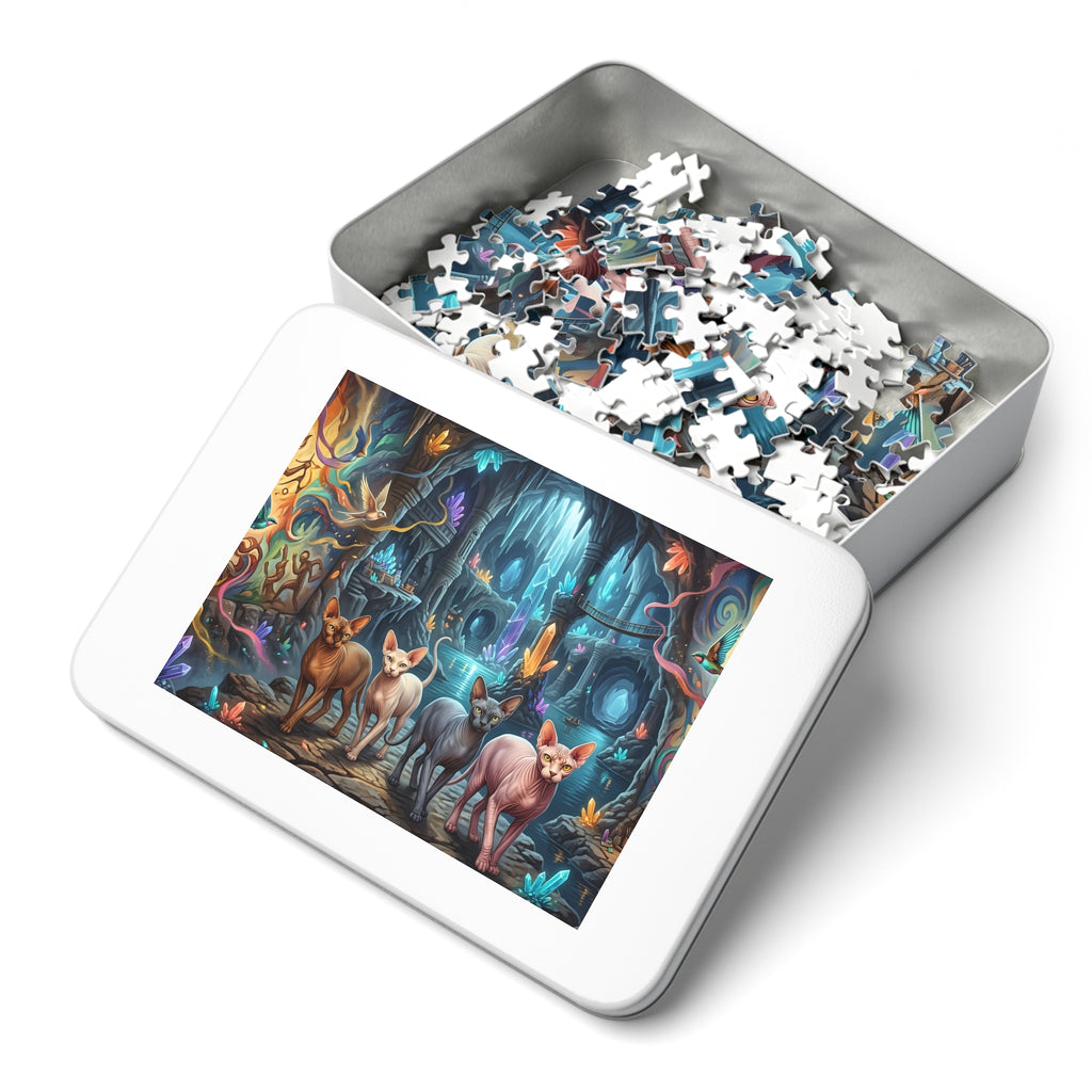 Sphynx Cat Glowing Crystal Cavern Jigsaw Puzzle