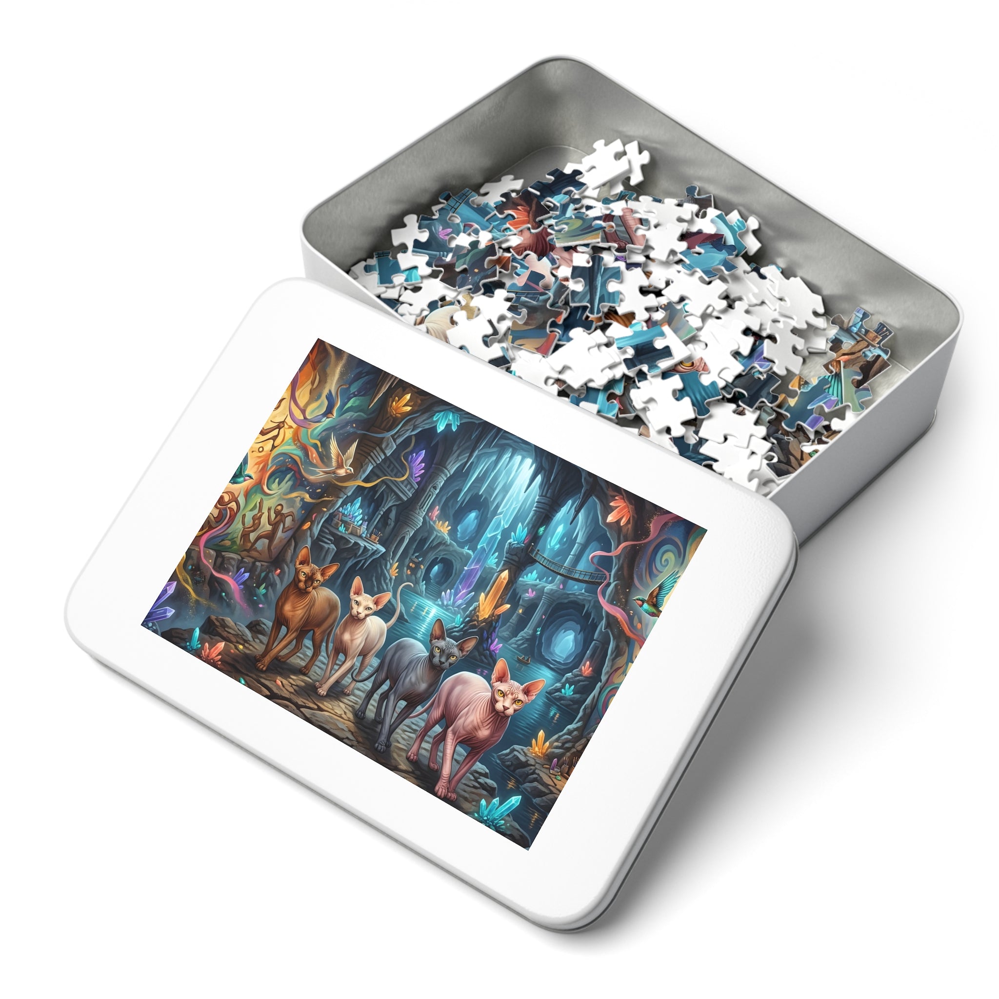 Sphynx Cat Glowing Crystal Cavern Jigsaw Puzzle