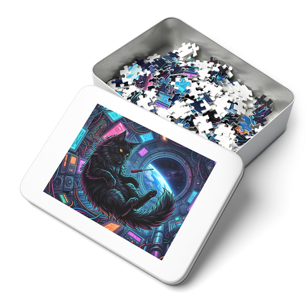 Black Tabby Maine Coon Moroccan Mosaic Tile Jigsaw Puzzle